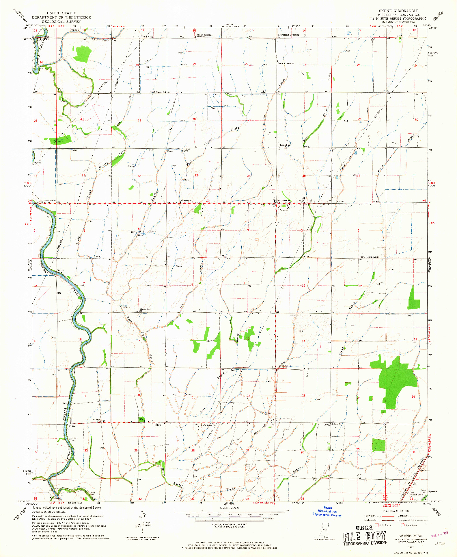 USGS 1:24000-SCALE QUADRANGLE FOR SKENE, MS 1967