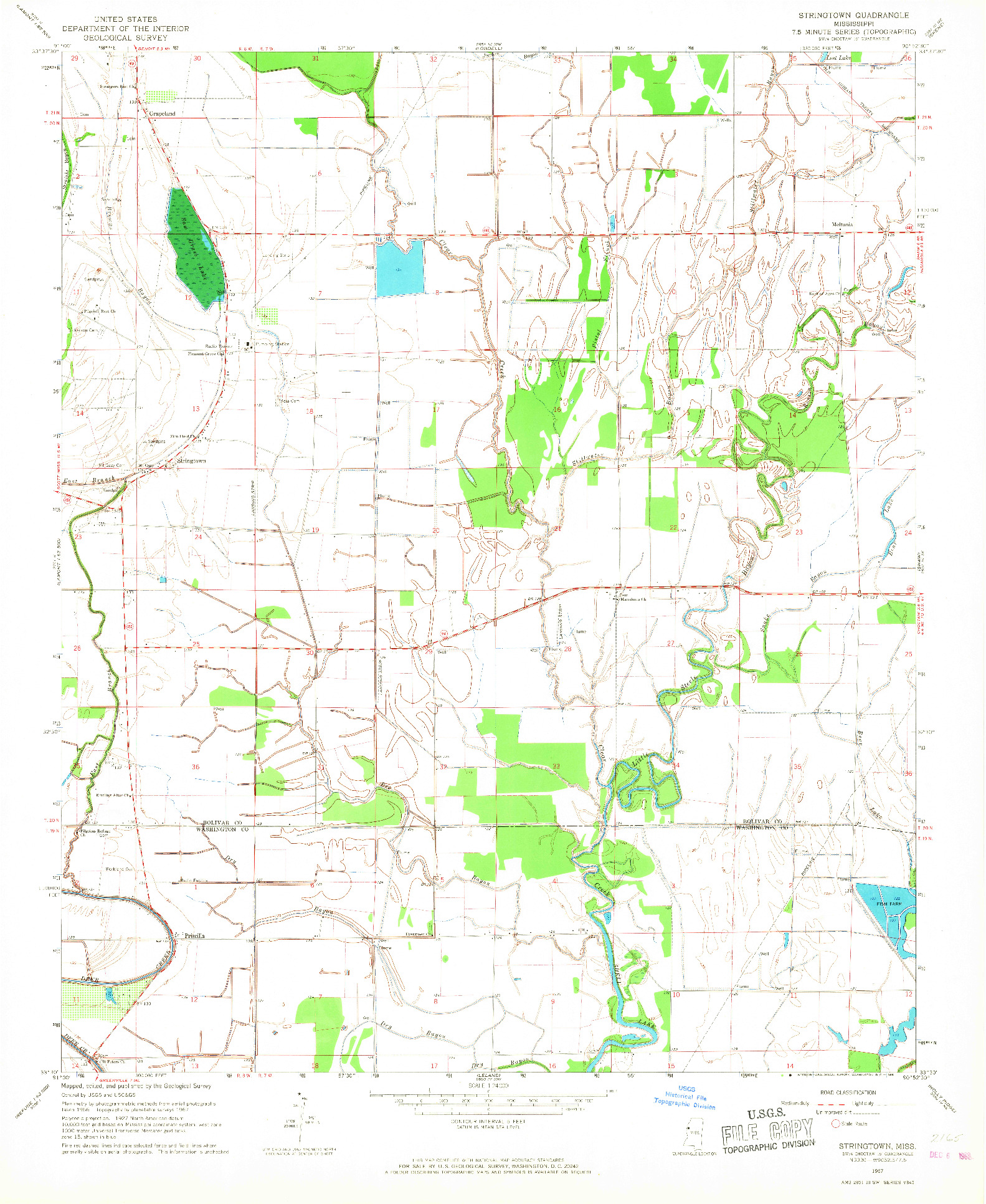 USGS 1:24000-SCALE QUADRANGLE FOR STRINGTOWN, MS 1967