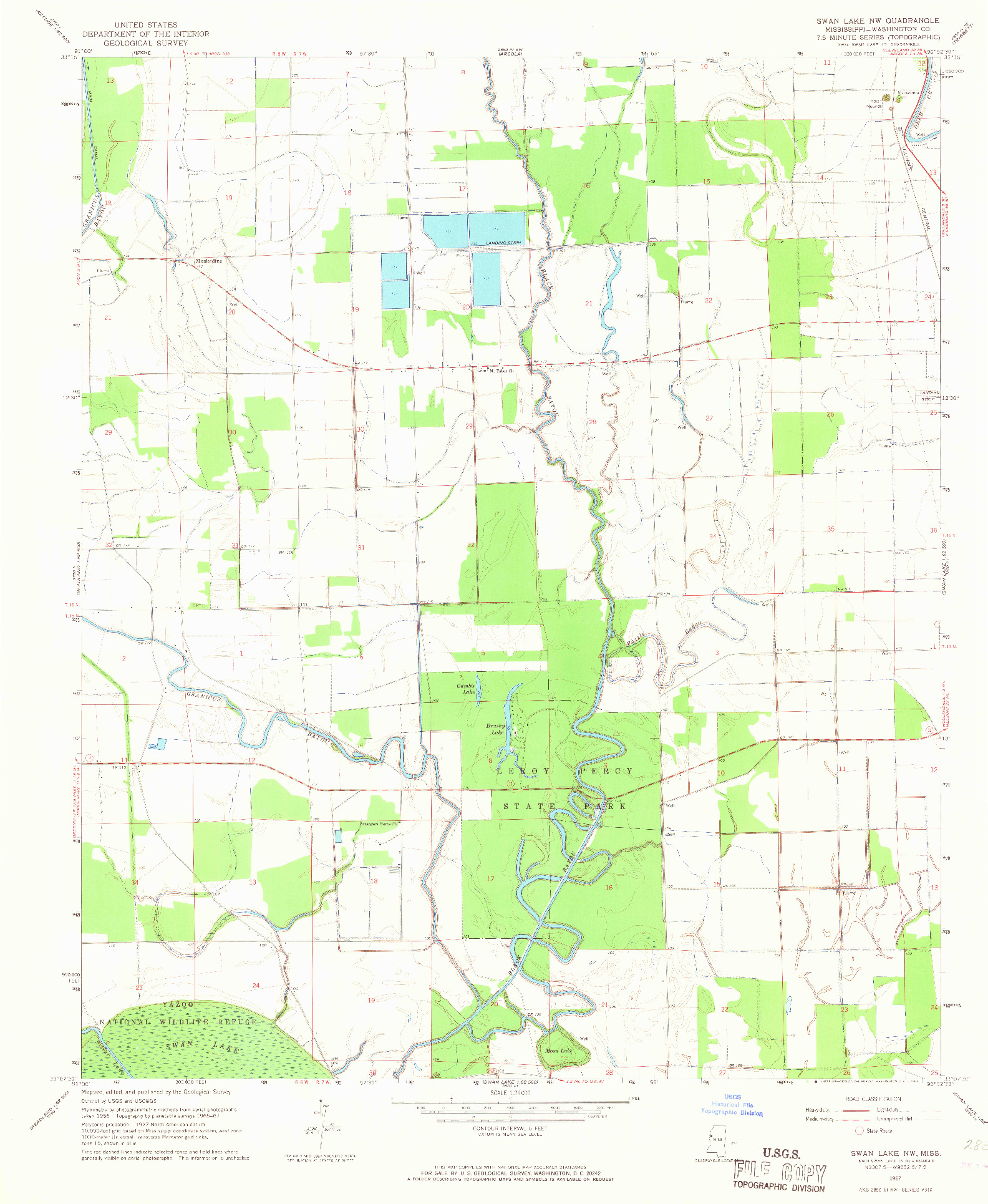 USGS 1:24000-SCALE QUADRANGLE FOR SWAN LAKE NW, MS 1967