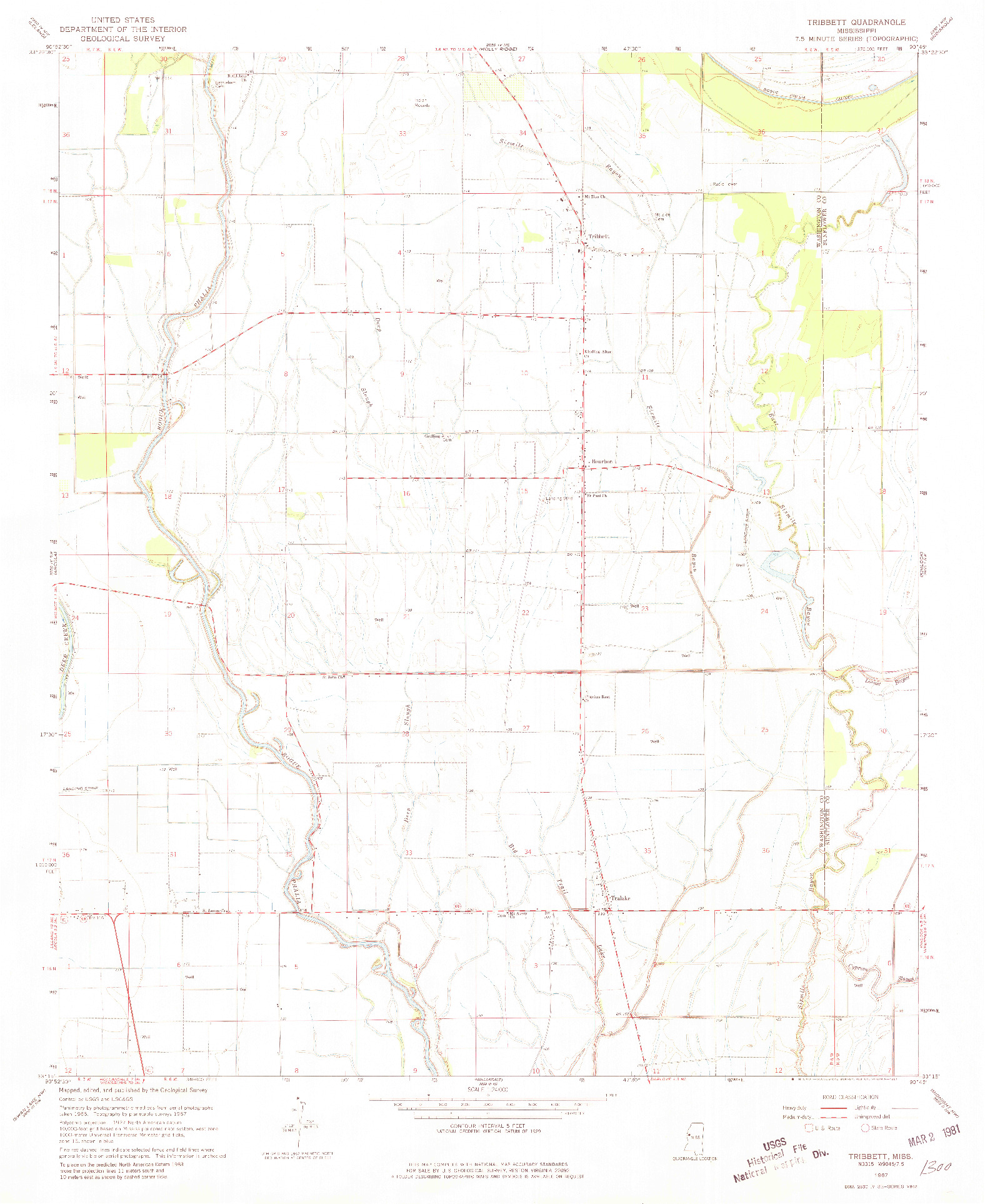 USGS 1:24000-SCALE QUADRANGLE FOR TRIBBETT, MS 1967