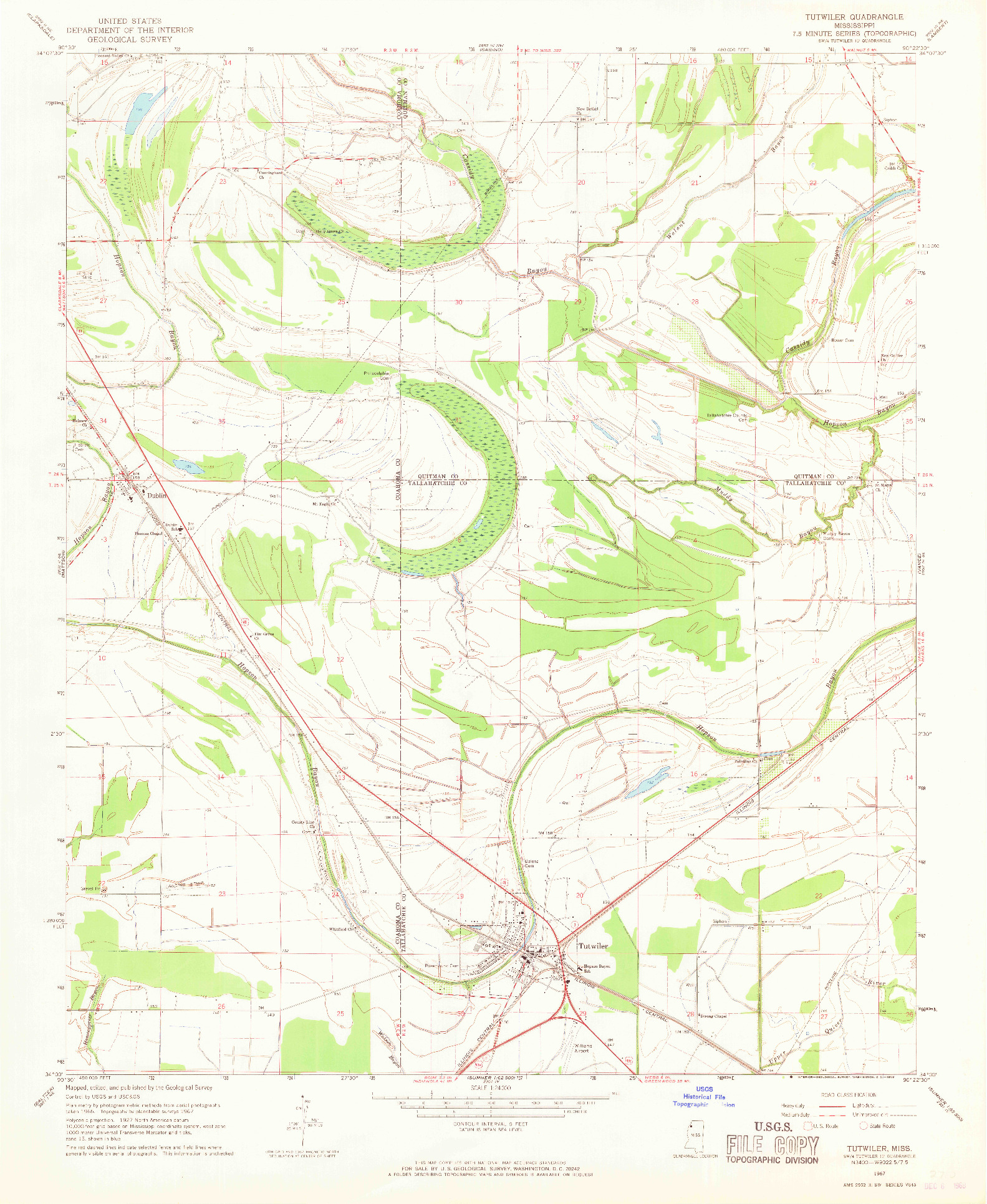 USGS 1:24000-SCALE QUADRANGLE FOR TUTWILER, MS 1967