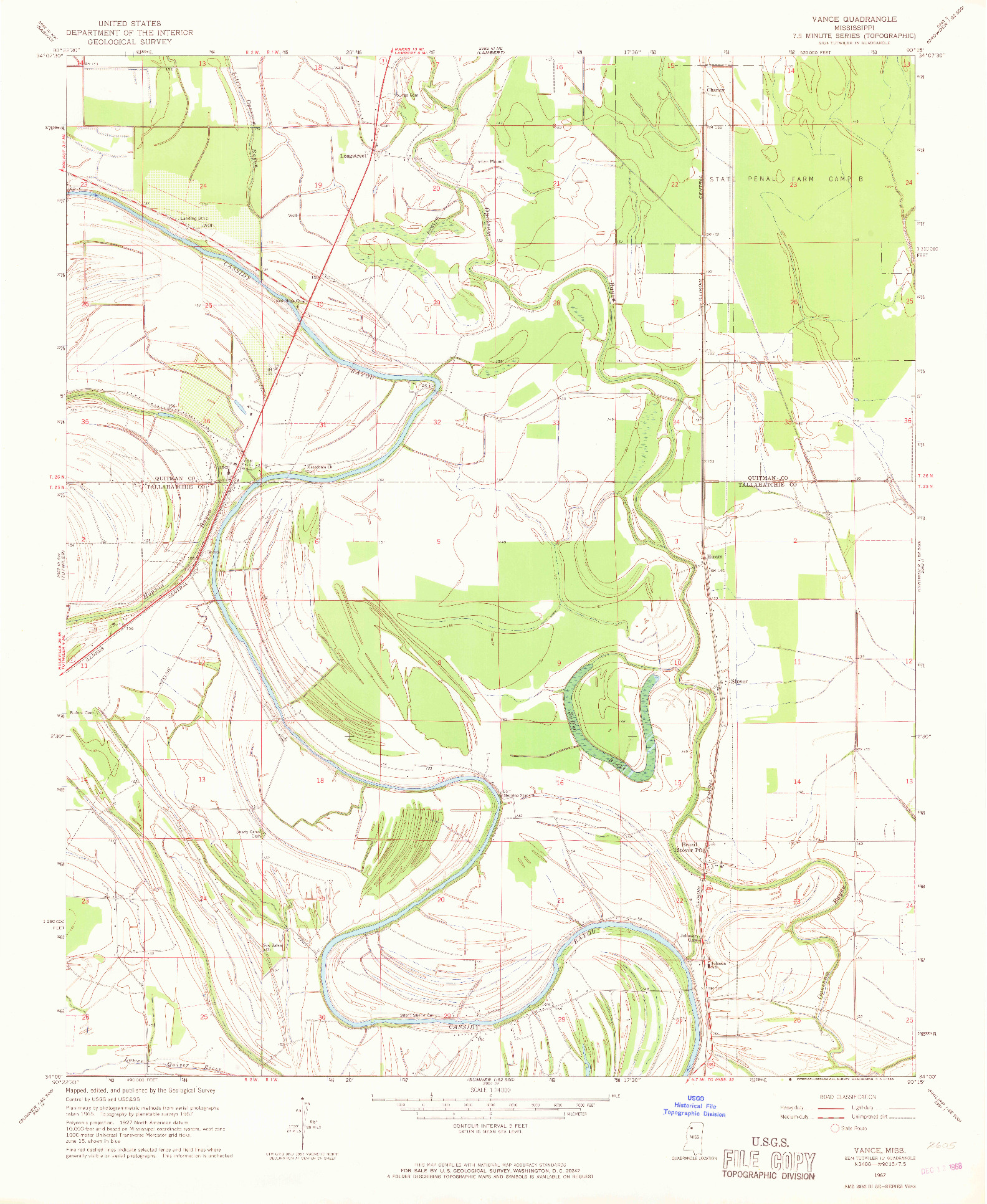 USGS 1:24000-SCALE QUADRANGLE FOR VANCE, MS 1967