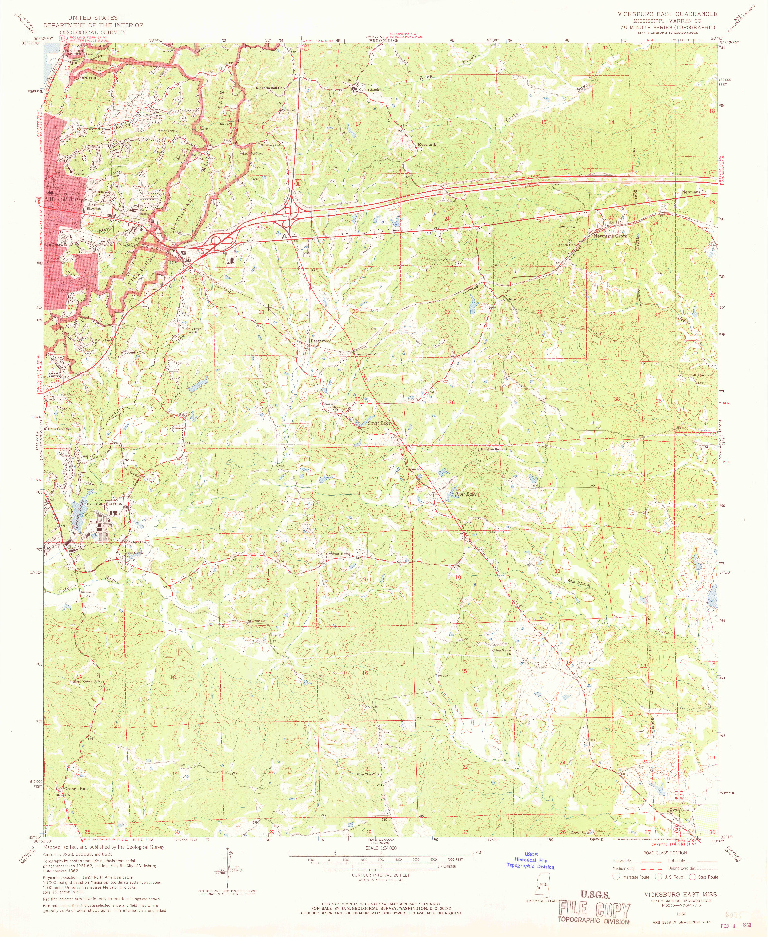 USGS 1:24000-SCALE QUADRANGLE FOR VICKSBURG EAST, MS 1962