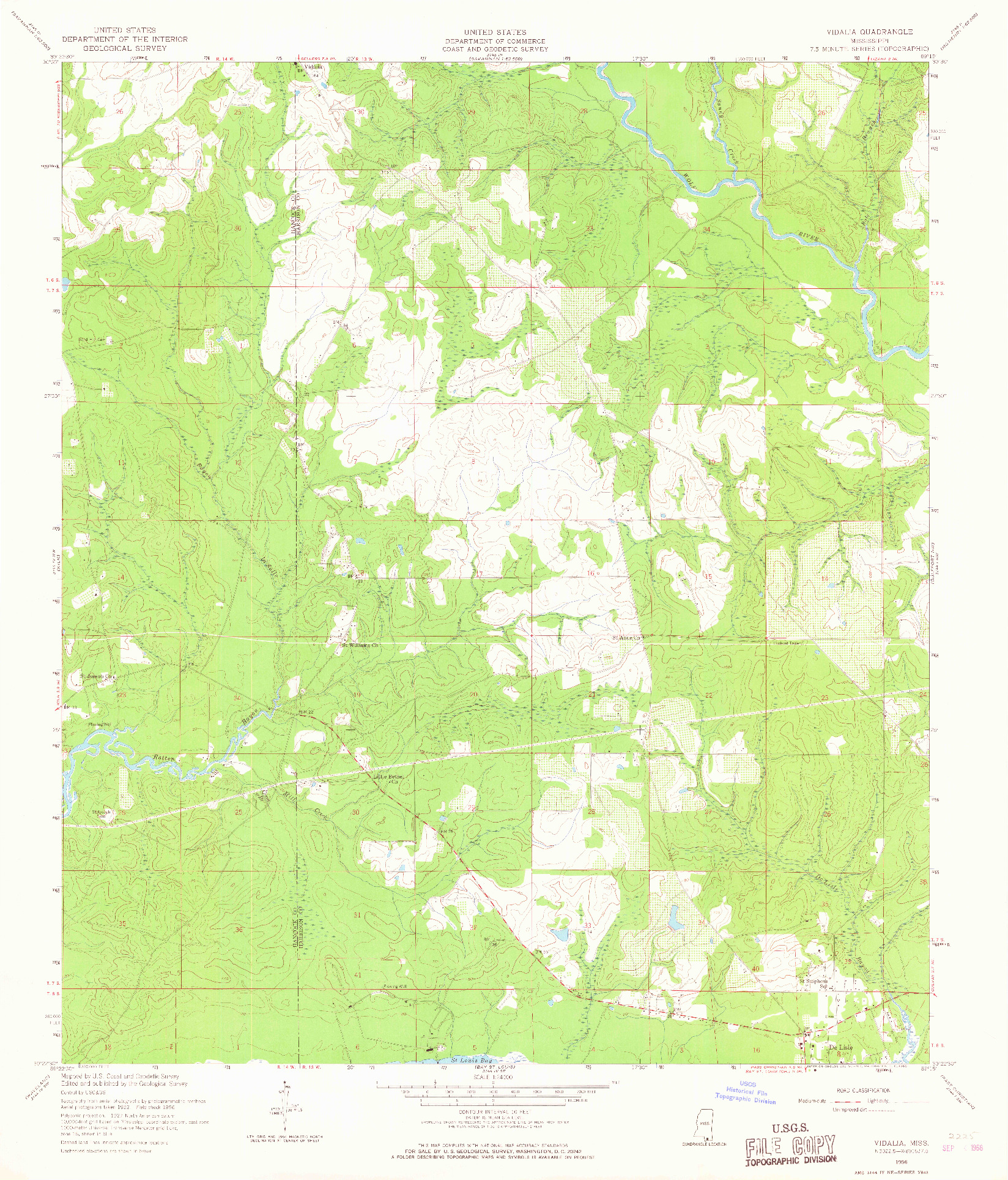 USGS 1:24000-SCALE QUADRANGLE FOR VIDALIA, MS 1956