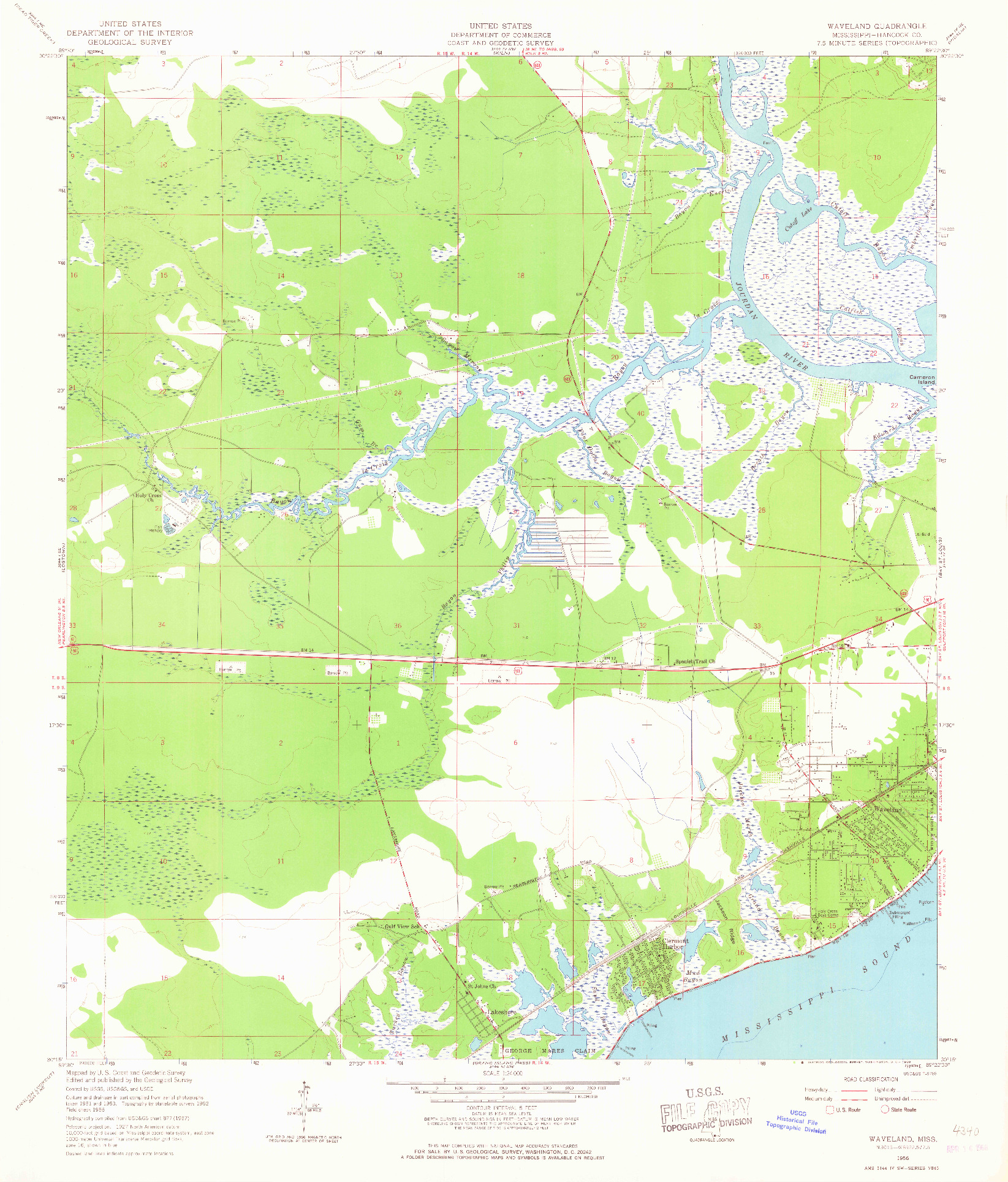 USGS 1:24000-SCALE QUADRANGLE FOR WAVELAND, MS 1956