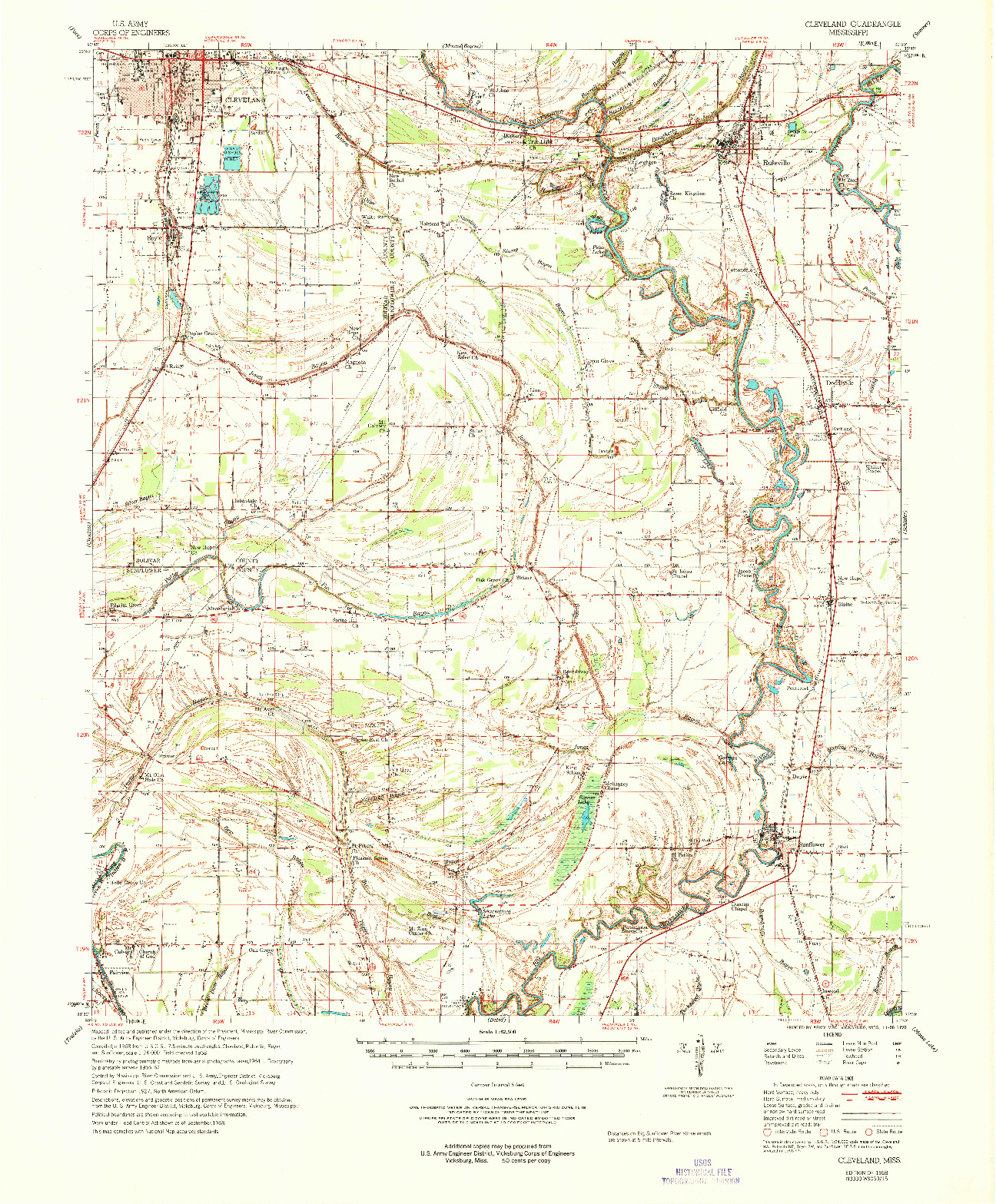 USGS 1:62500-SCALE QUADRANGLE FOR CLEVELAND, MS 1968