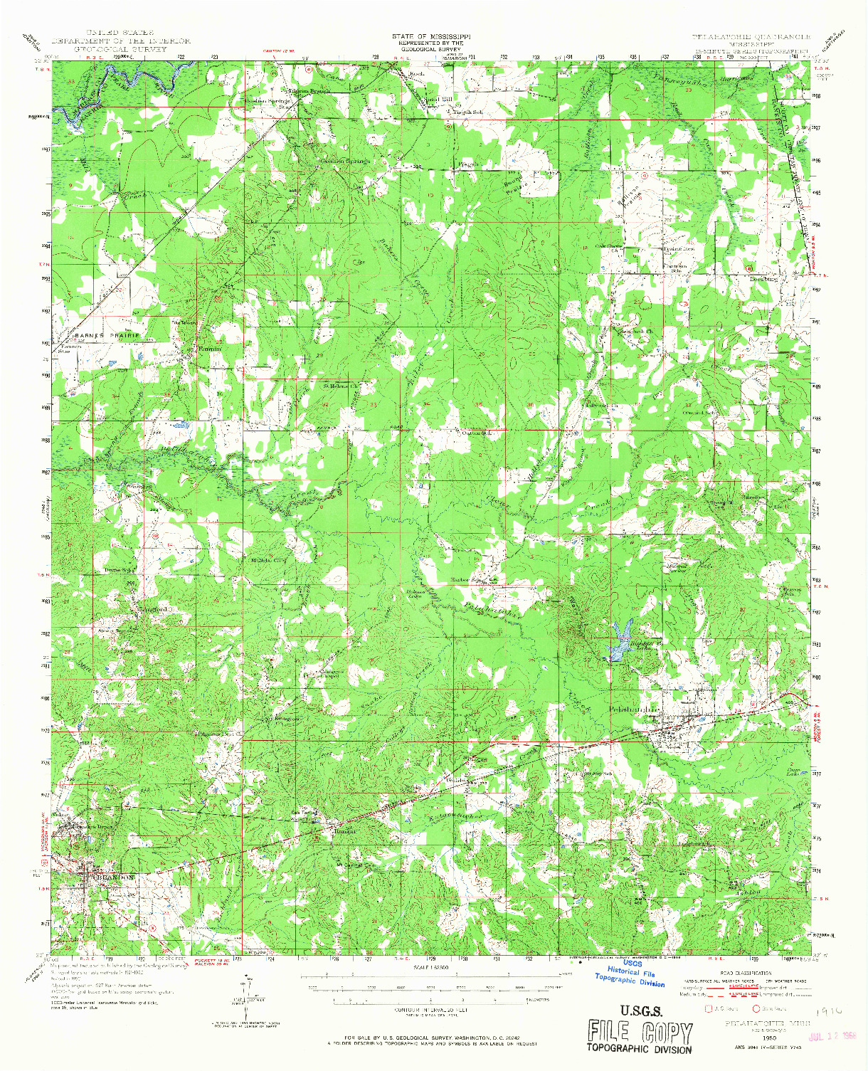 USGS 1:62500-SCALE QUADRANGLE FOR PELAHATCHIE, MS 1950