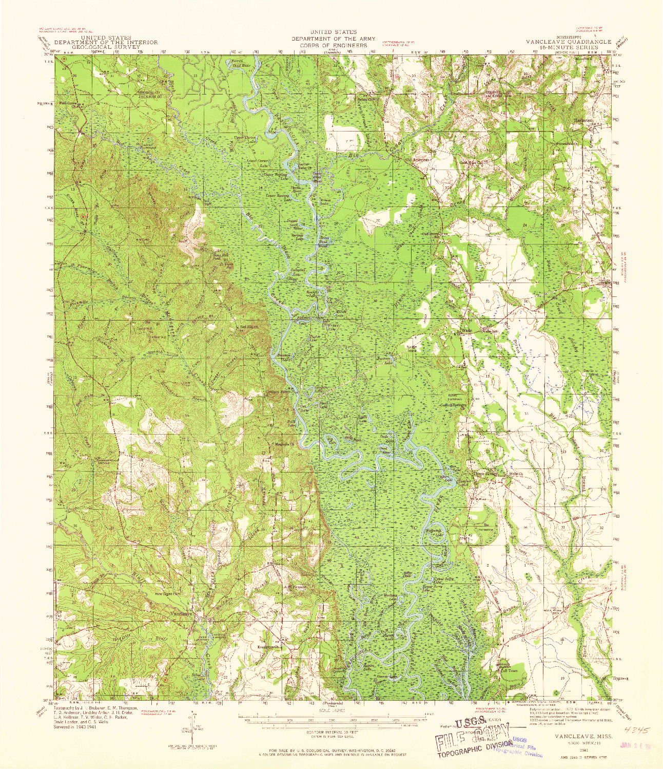 USGS 1:62500-SCALE QUADRANGLE FOR VANCLEAVE, MS 1941