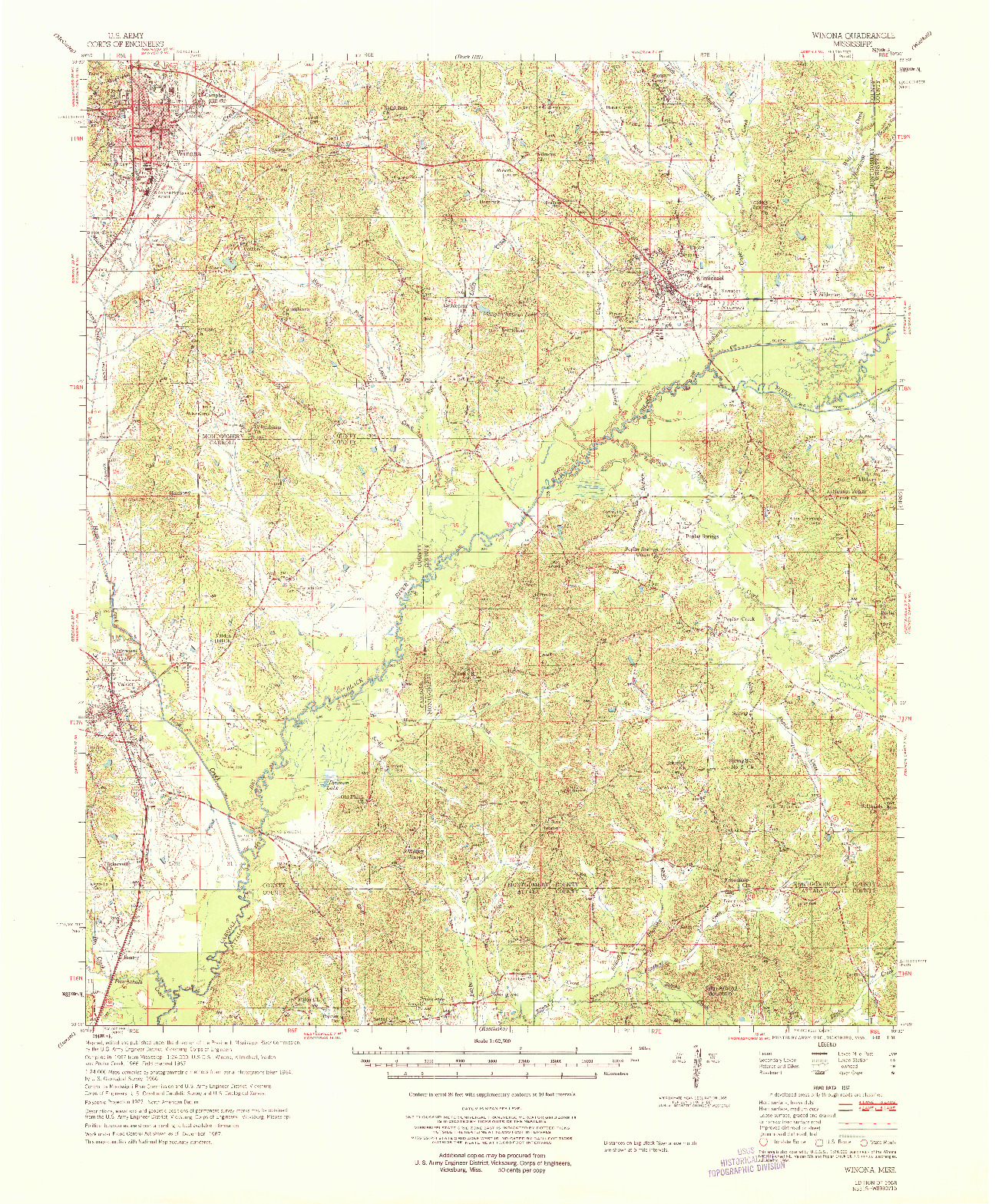 USGS 1:62500-SCALE QUADRANGLE FOR WINONA, MS 1968