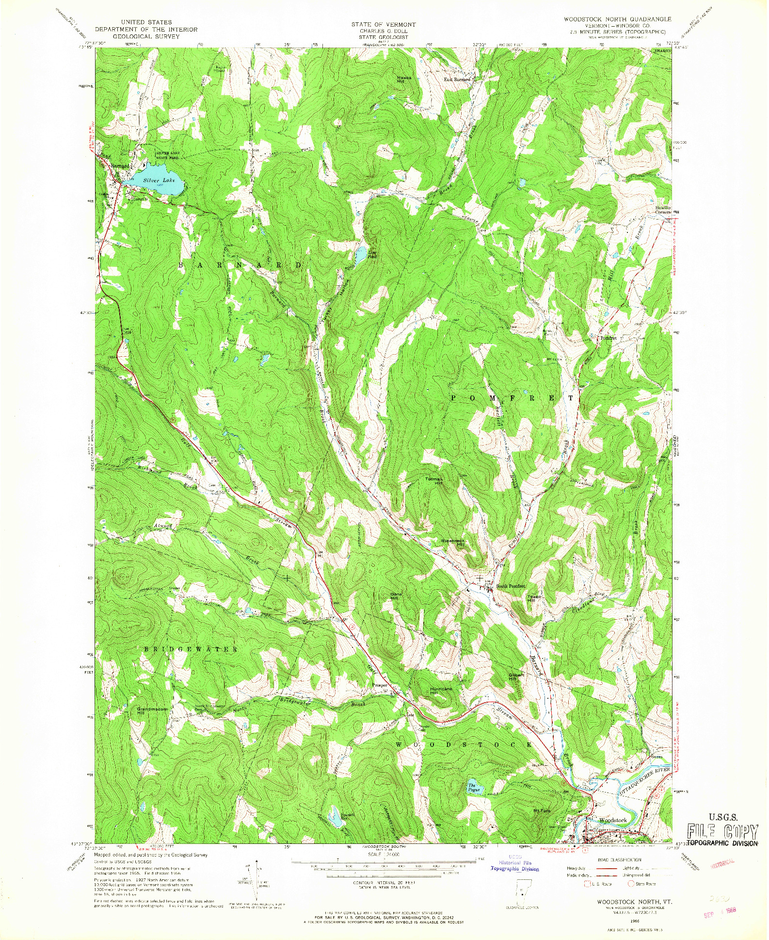 USGS 1:24000-SCALE QUADRANGLE FOR WOODSTOCK NORTH, VT 1966