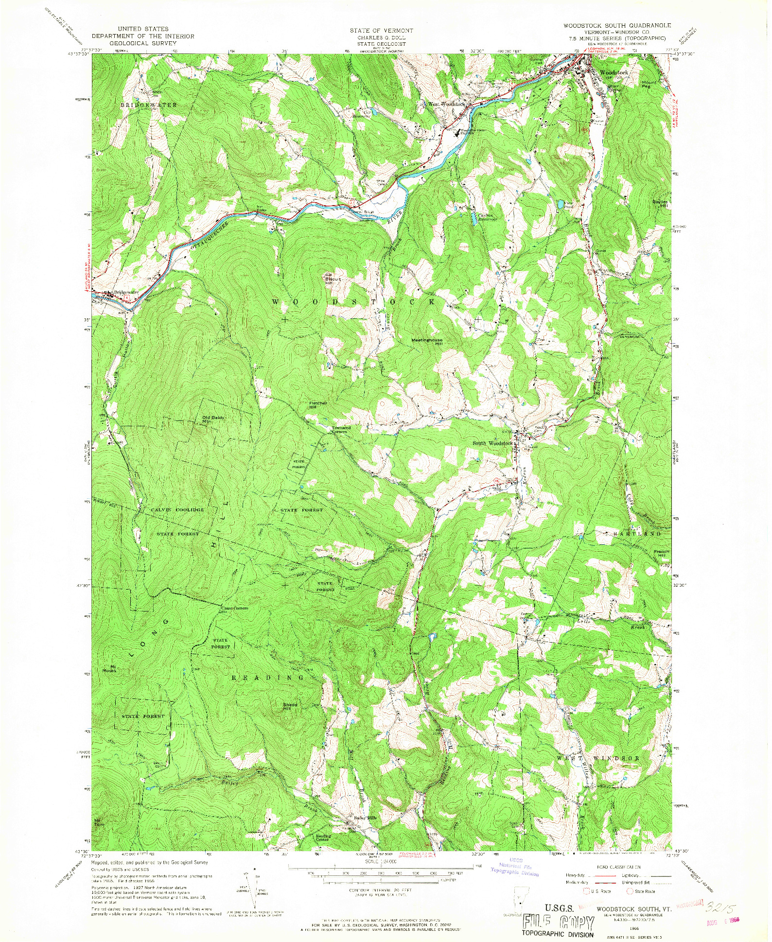 USGS 1:24000-SCALE QUADRANGLE FOR WOODSTOCK SOUTH, VT 1966