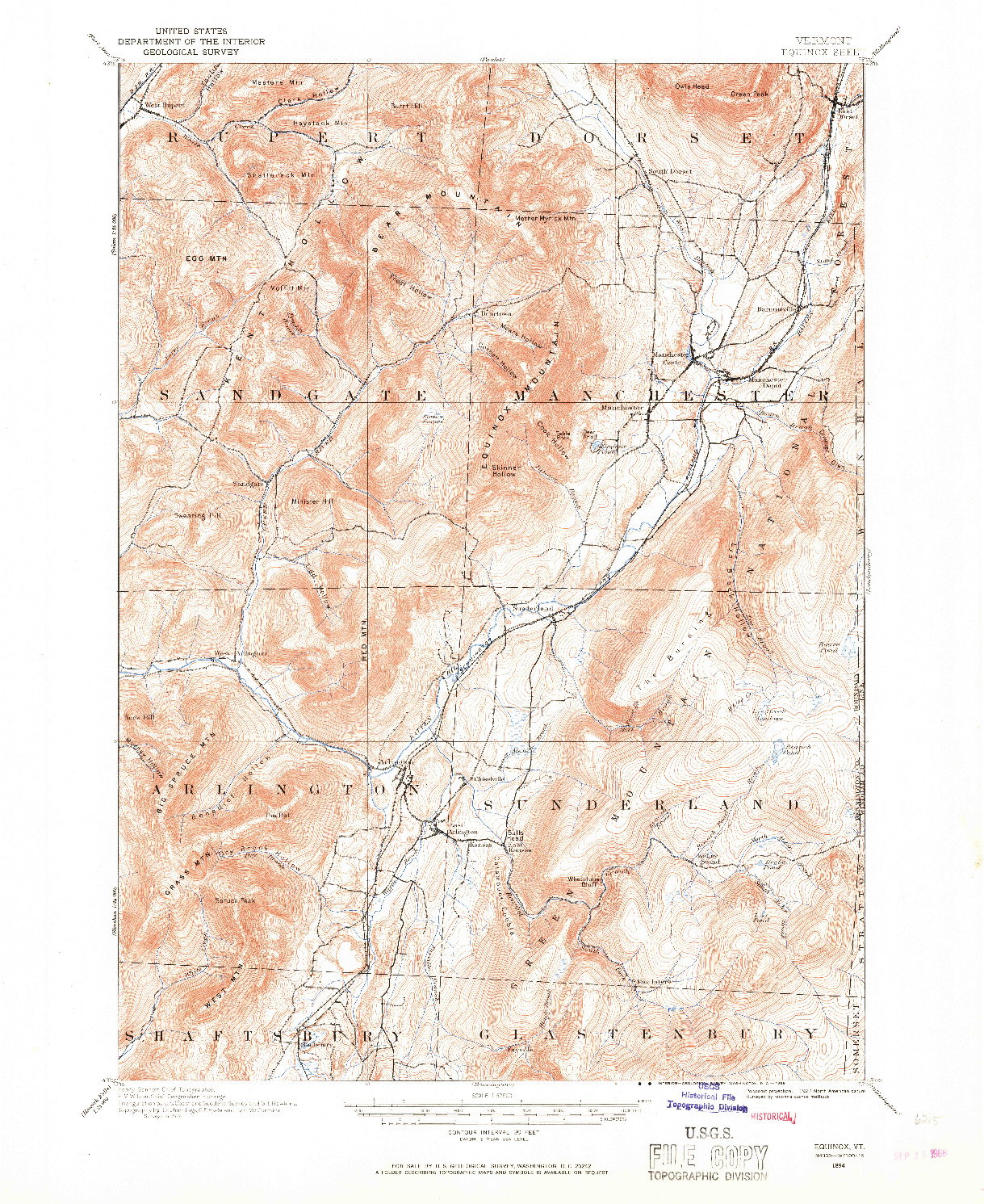 USGS 1:62500-SCALE QUADRANGLE FOR EQUINOX, VT 1894