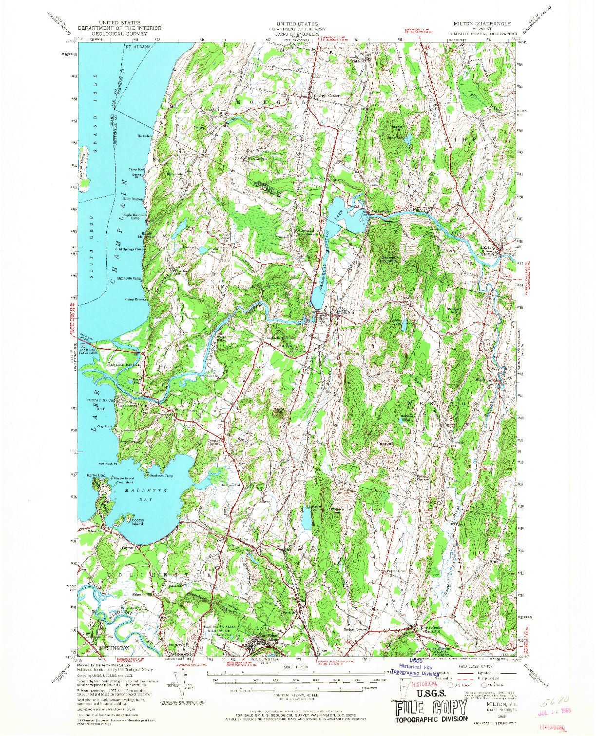 USGS 1:62500-SCALE QUADRANGLE FOR MILTON, VT 1948