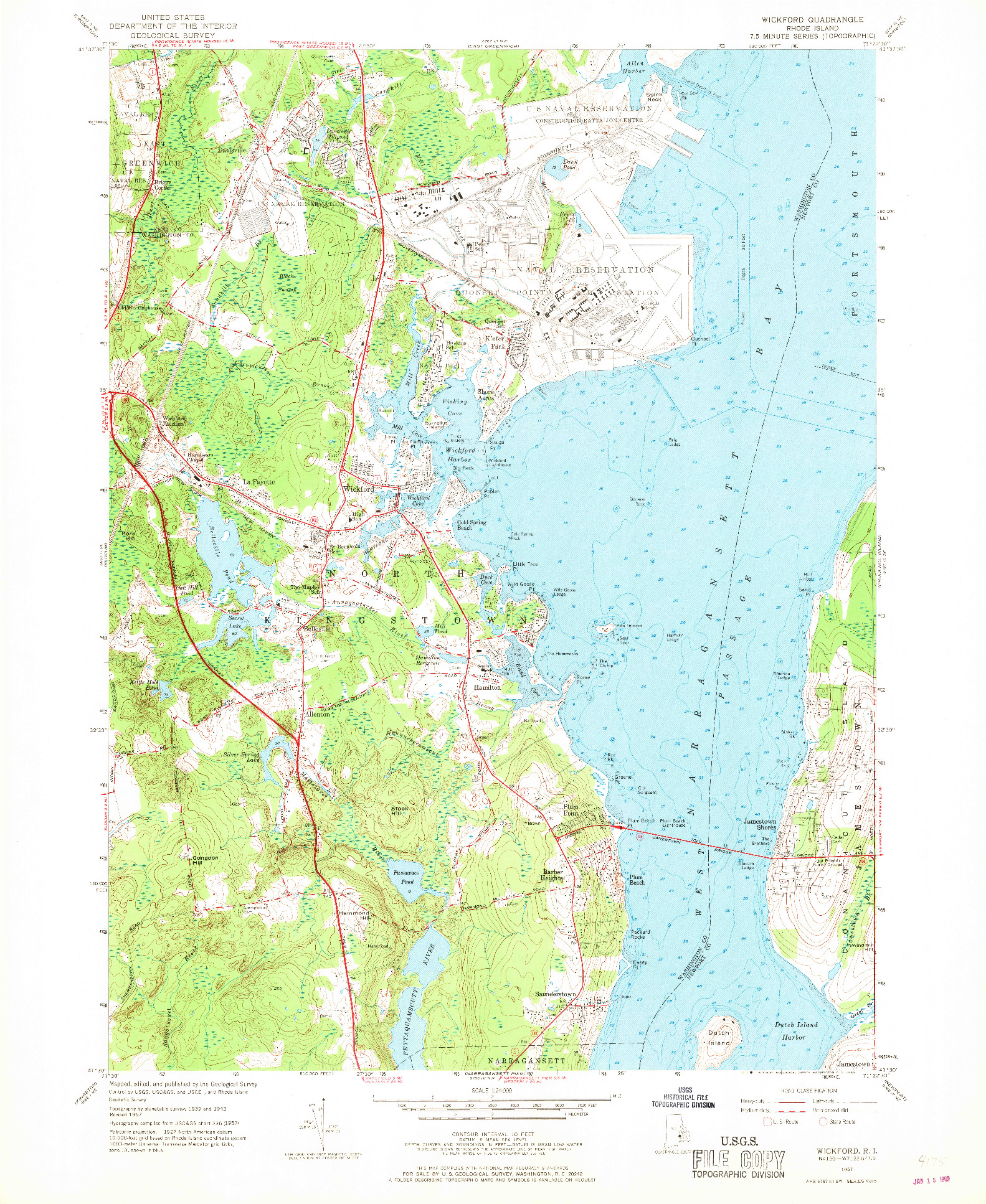 USGS 1:24000-SCALE QUADRANGLE FOR WICKFORD, RI 1957