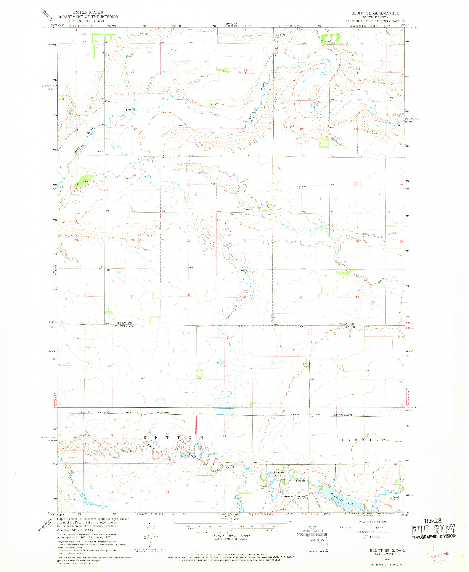 USGS 1:24000-SCALE QUADRANGLE FOR BLUNT SE, SD 1967
