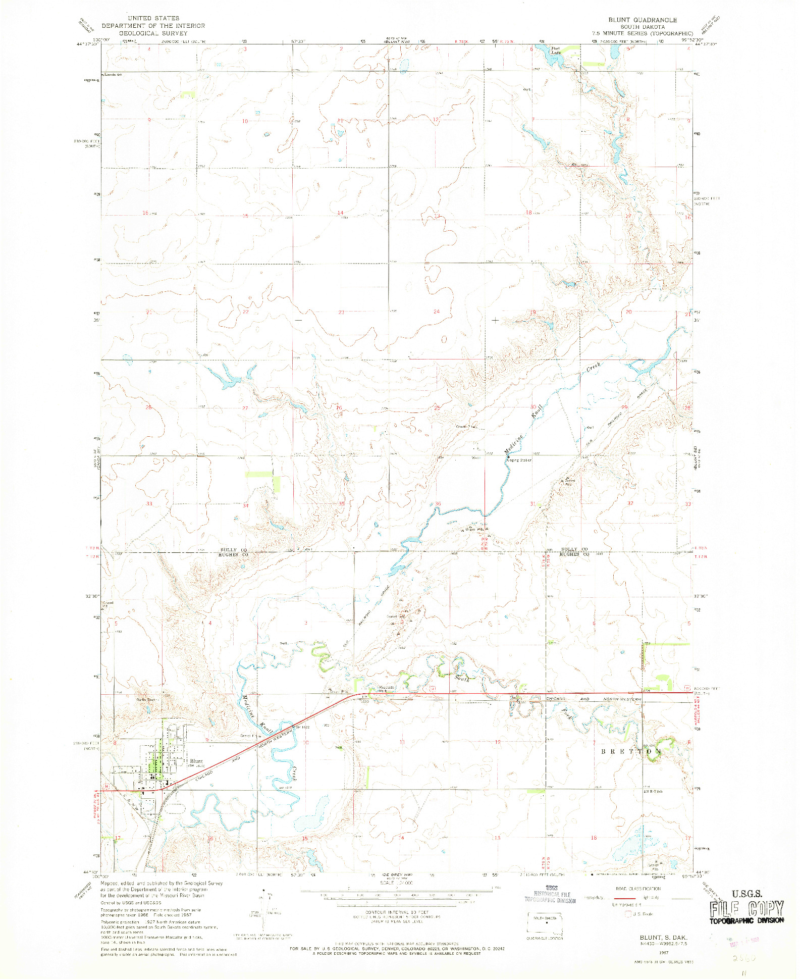 USGS 1:24000-SCALE QUADRANGLE FOR BLUNT, SD 1967