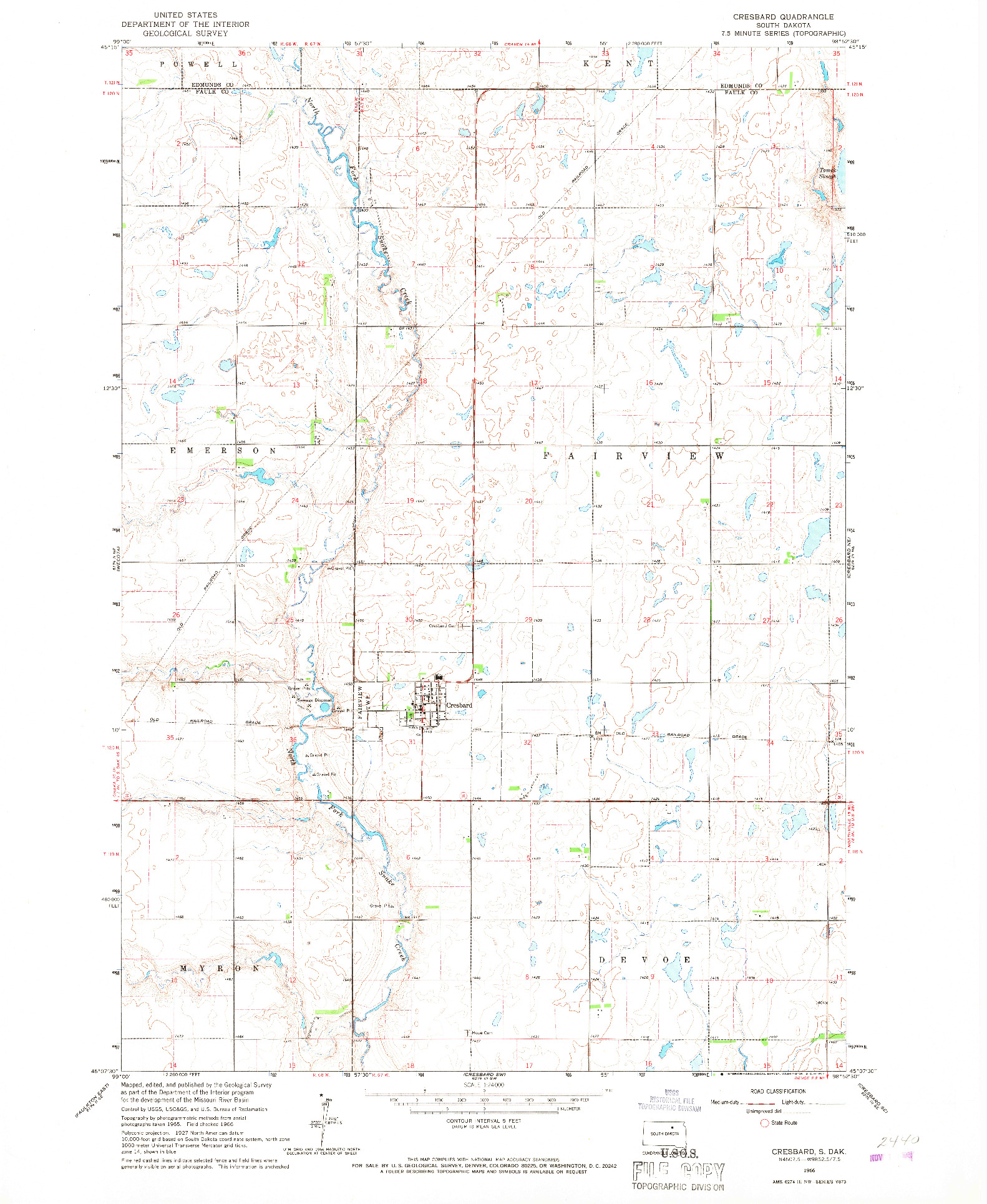 USGS 1:24000-SCALE QUADRANGLE FOR CRESBARD, SD 1966