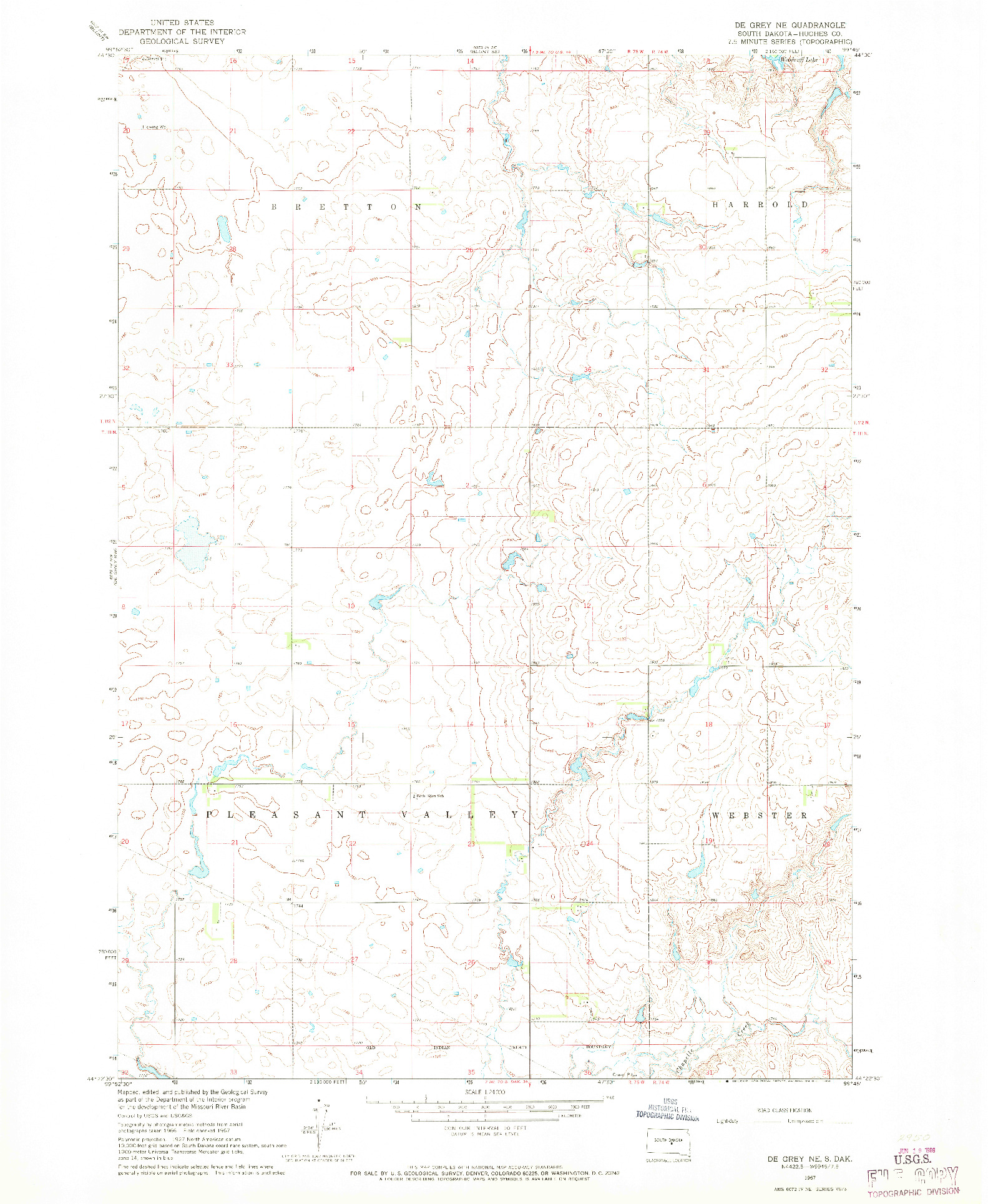USGS 1:24000-SCALE QUADRANGLE FOR DE GREY NE, SD 1967