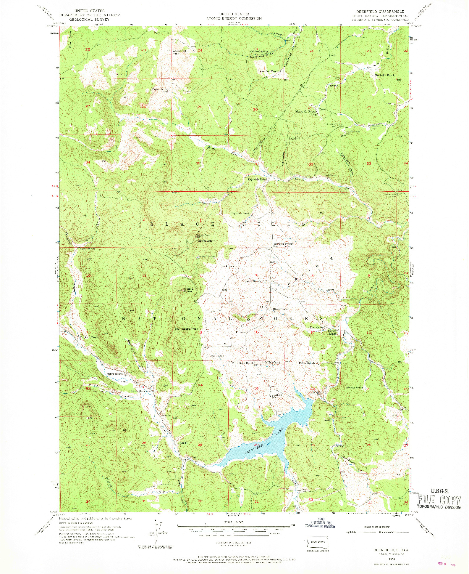 USGS 1:24000-SCALE QUADRANGLE FOR DEERFIELD, SD 1956