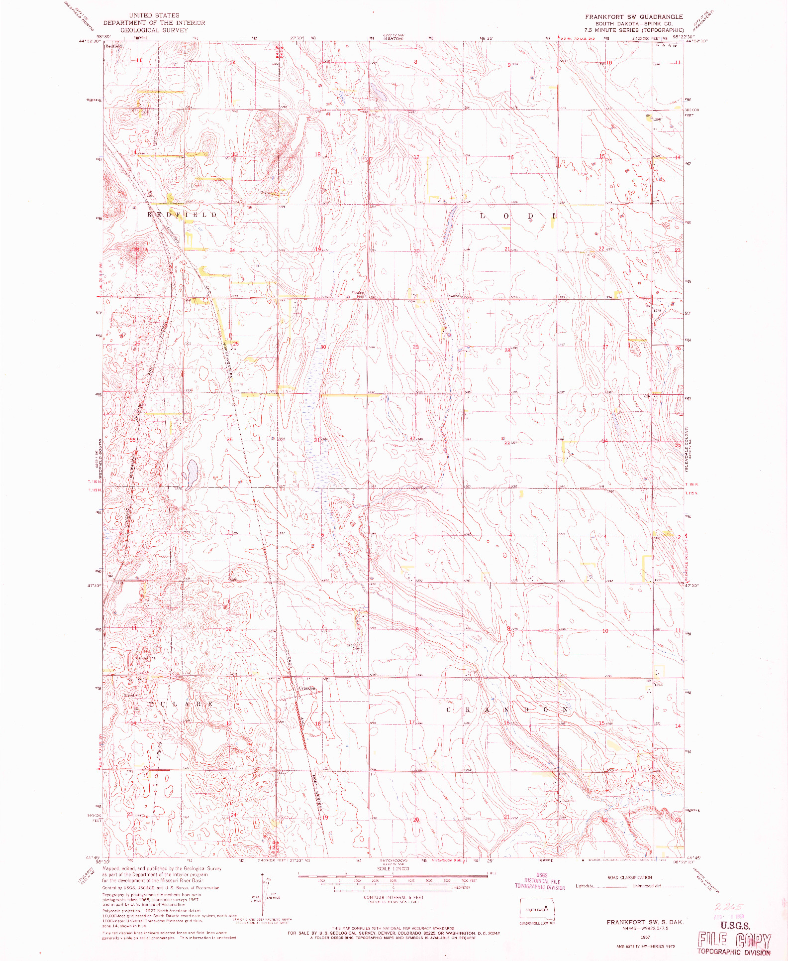 USGS 1:24000-SCALE QUADRANGLE FOR FRANKFORT SW, SD 1967
