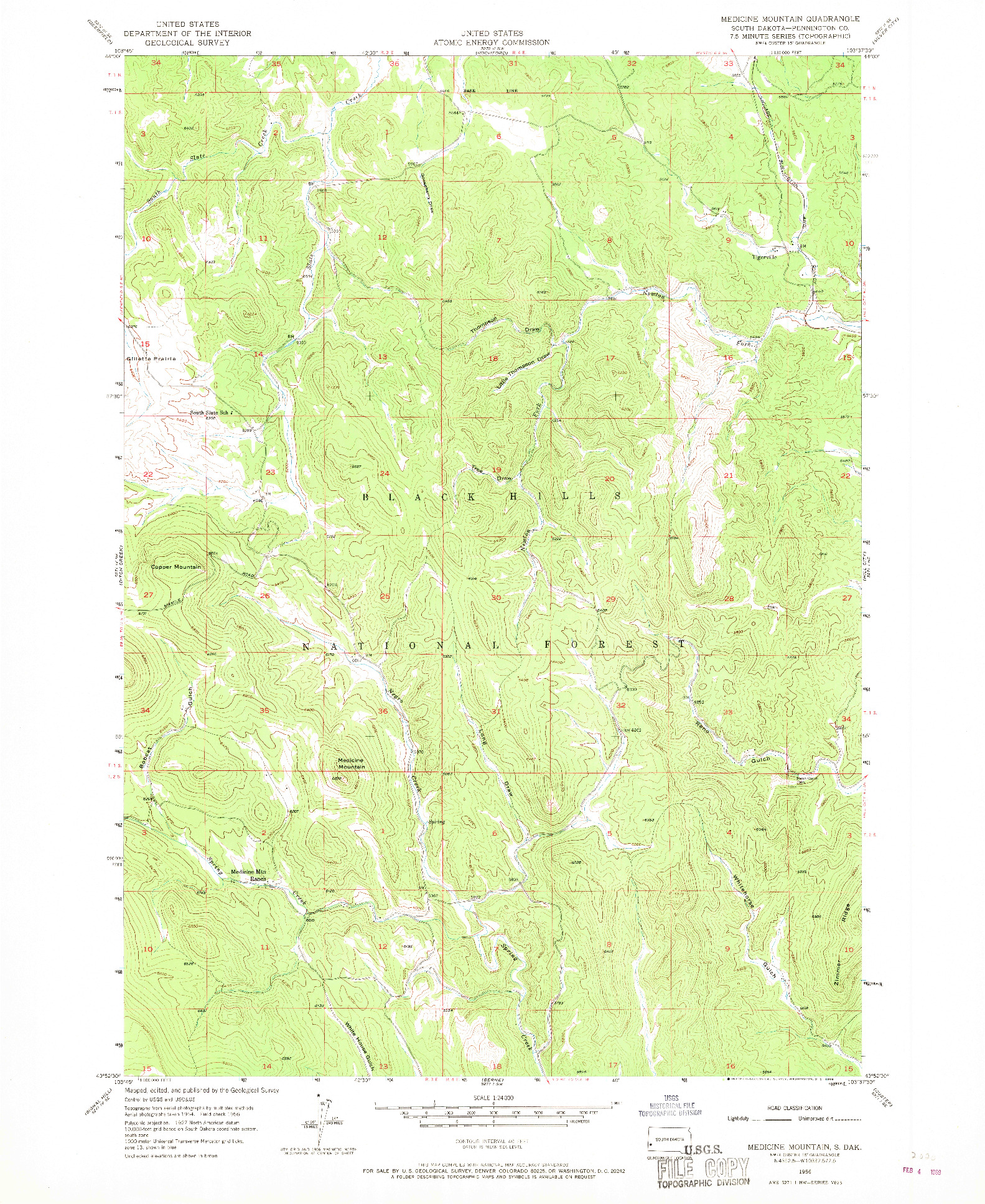 USGS 1:24000-SCALE QUADRANGLE FOR MEDICINE MOUNTAIN, SD 1956