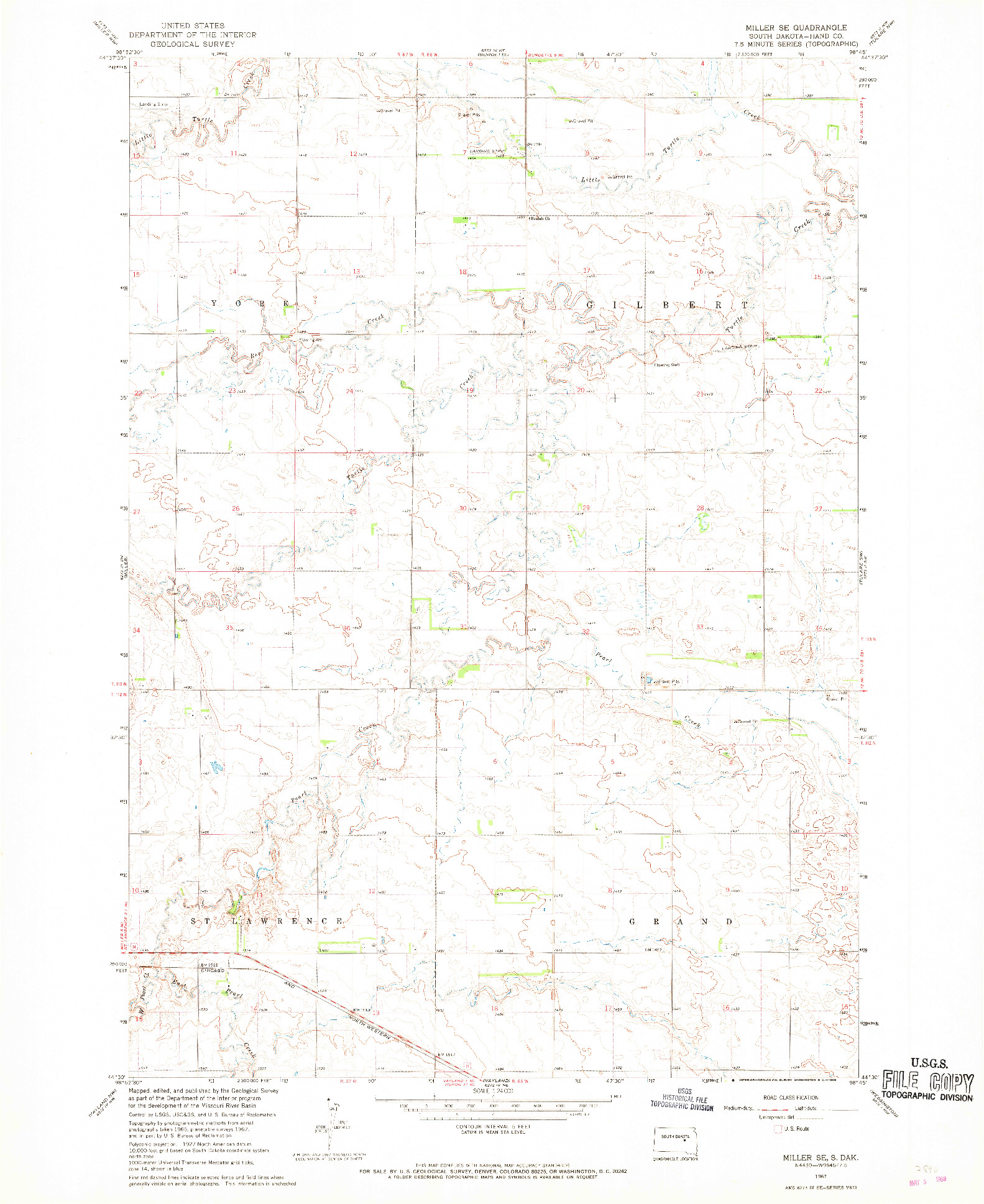 USGS 1:24000-SCALE QUADRANGLE FOR MILLER SE, SD 1967