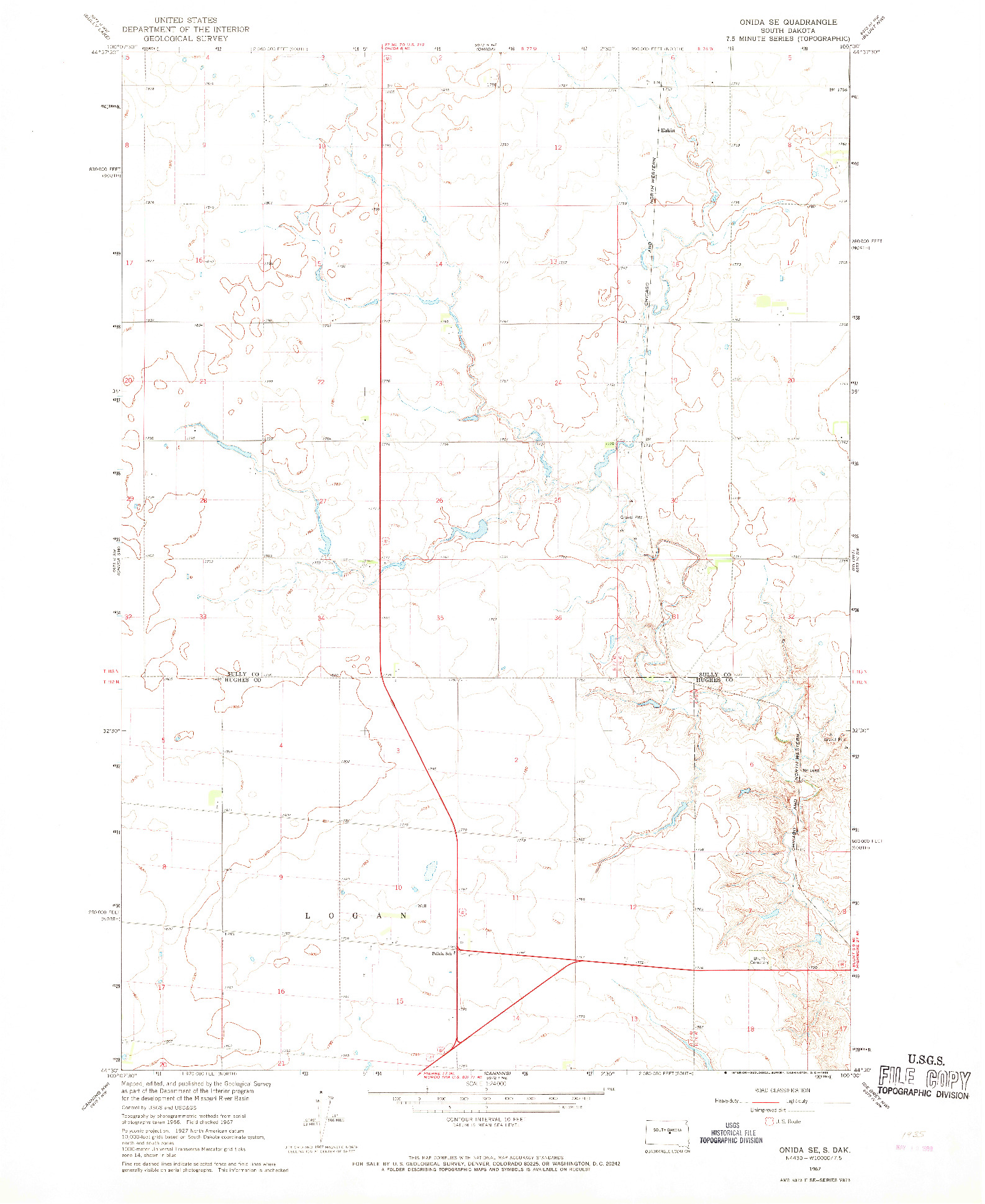 USGS 1:24000-SCALE QUADRANGLE FOR ONIDA SE, SD 1967