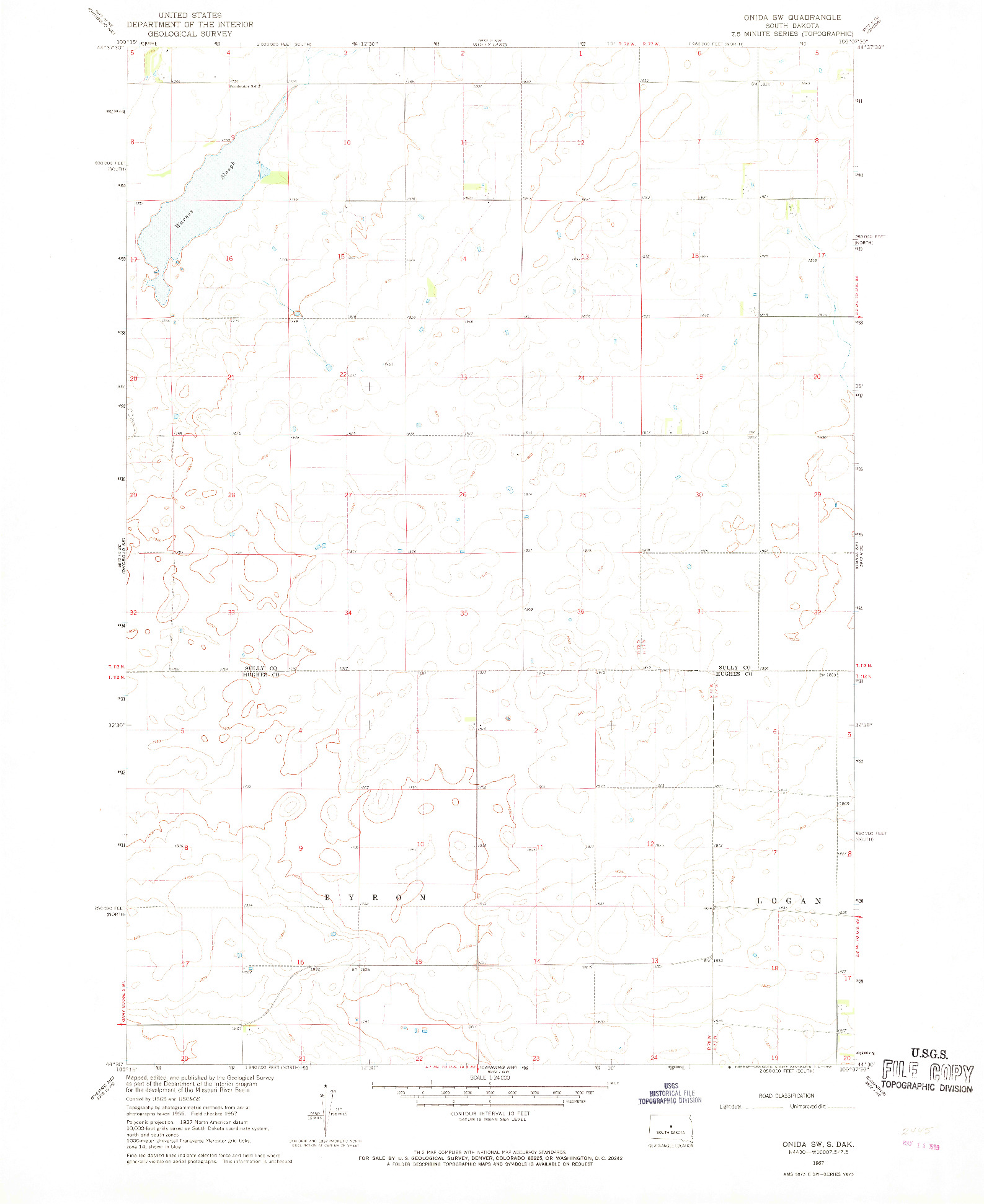 USGS 1:24000-SCALE QUADRANGLE FOR ONIDA SW, SD 1967