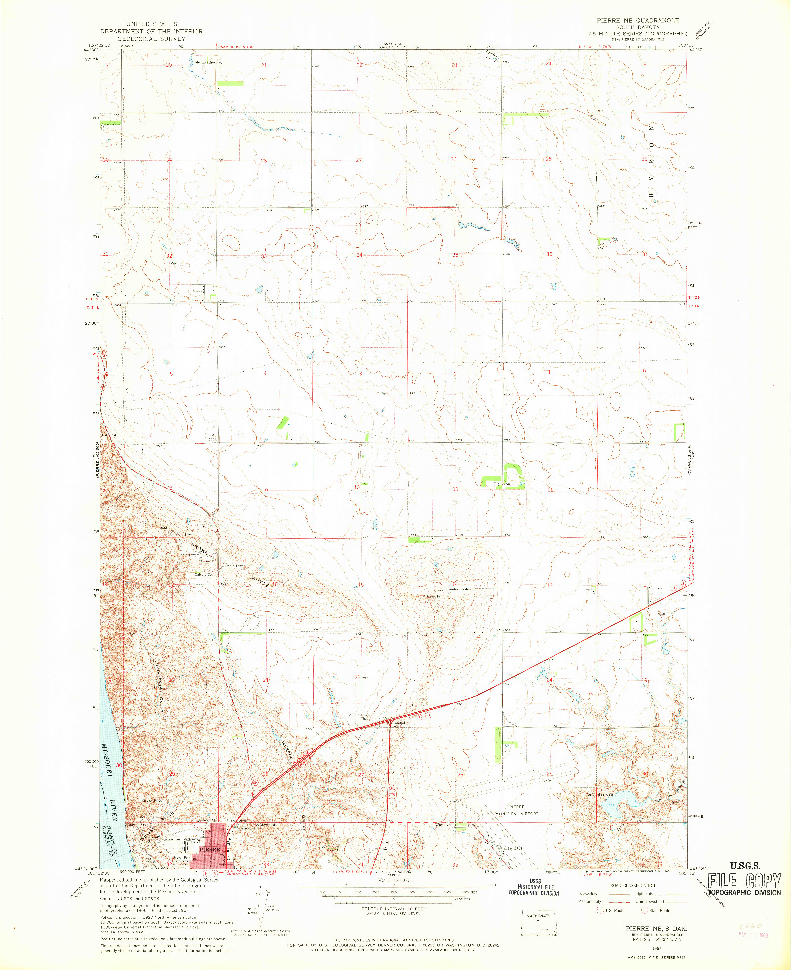 USGS 1:24000-SCALE QUADRANGLE FOR PIERRE NE, SD 1967