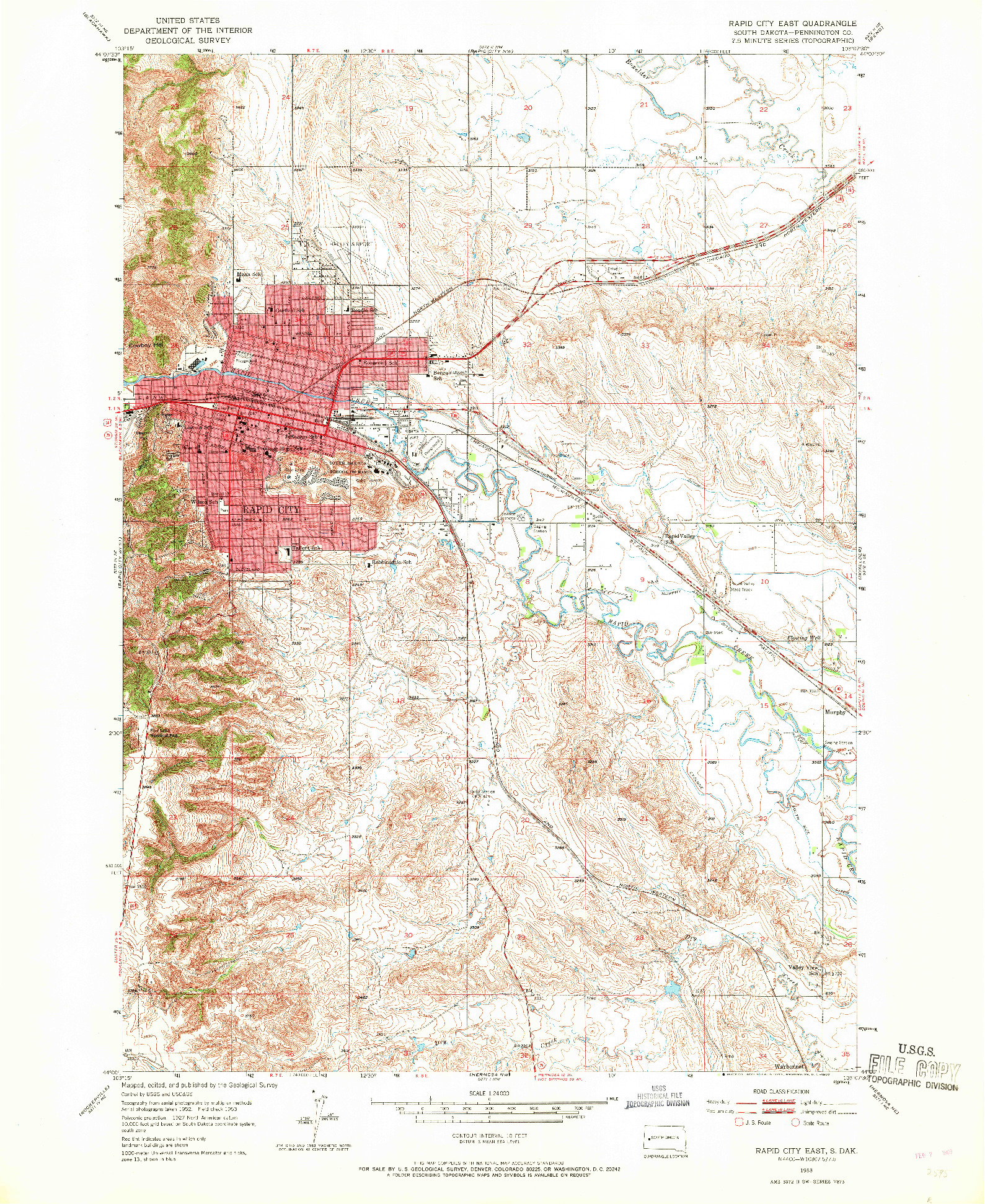 USGS 1:24000-SCALE QUADRANGLE FOR RAPID CITY EAST, SD 1953