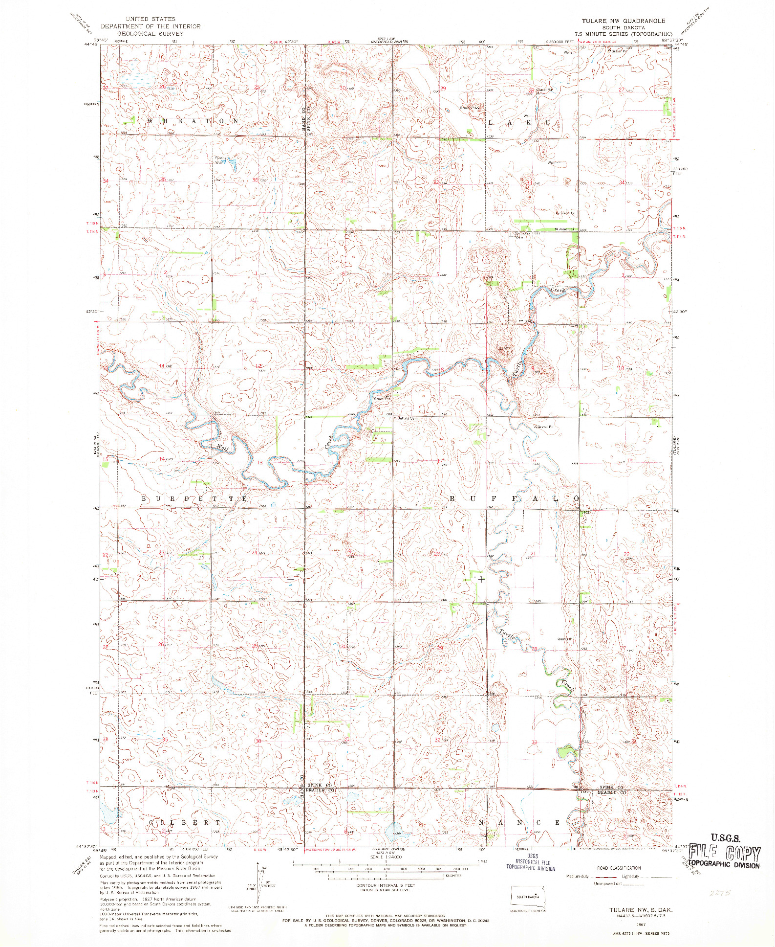 USGS 1:24000-SCALE QUADRANGLE FOR TULARE NW, SD 1967