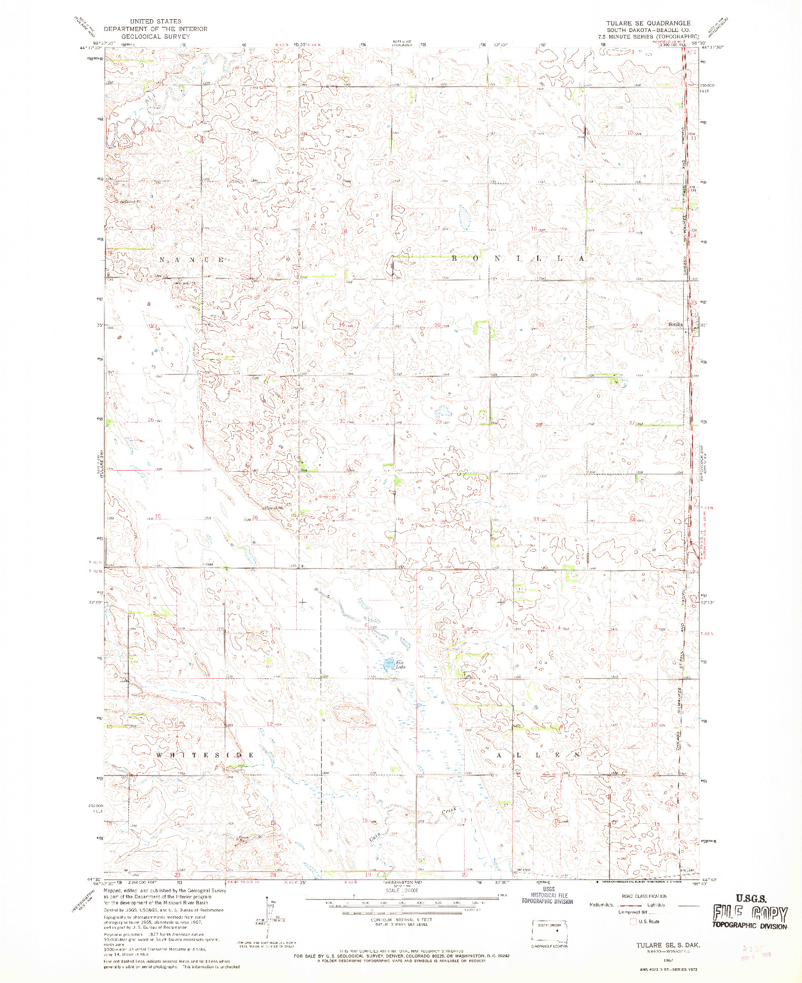 USGS 1:24000-SCALE QUADRANGLE FOR TULARE SE, SD 1967