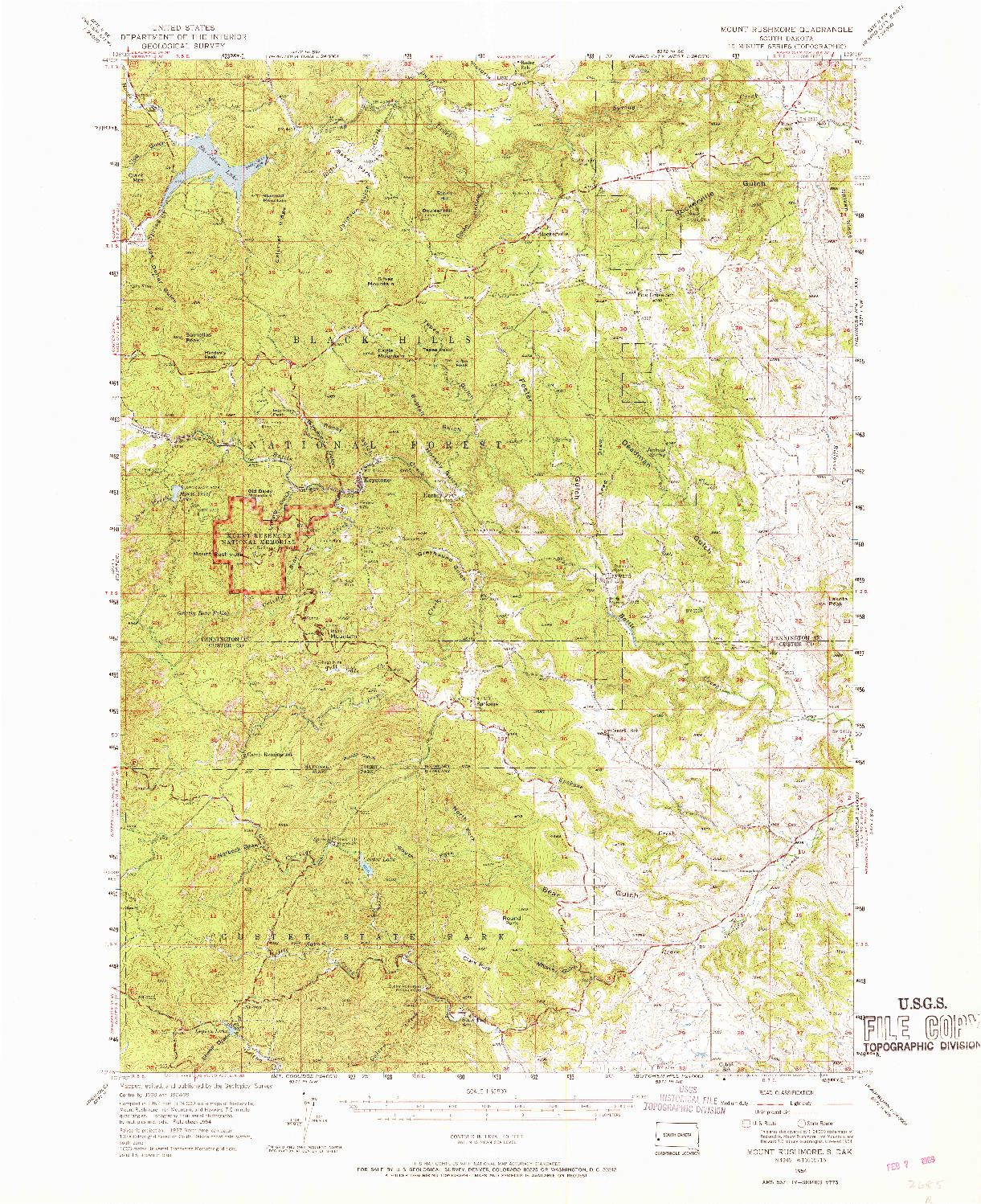 USGS 1:62500-SCALE QUADRANGLE FOR MOUNT RUSHMORE, SD 1954