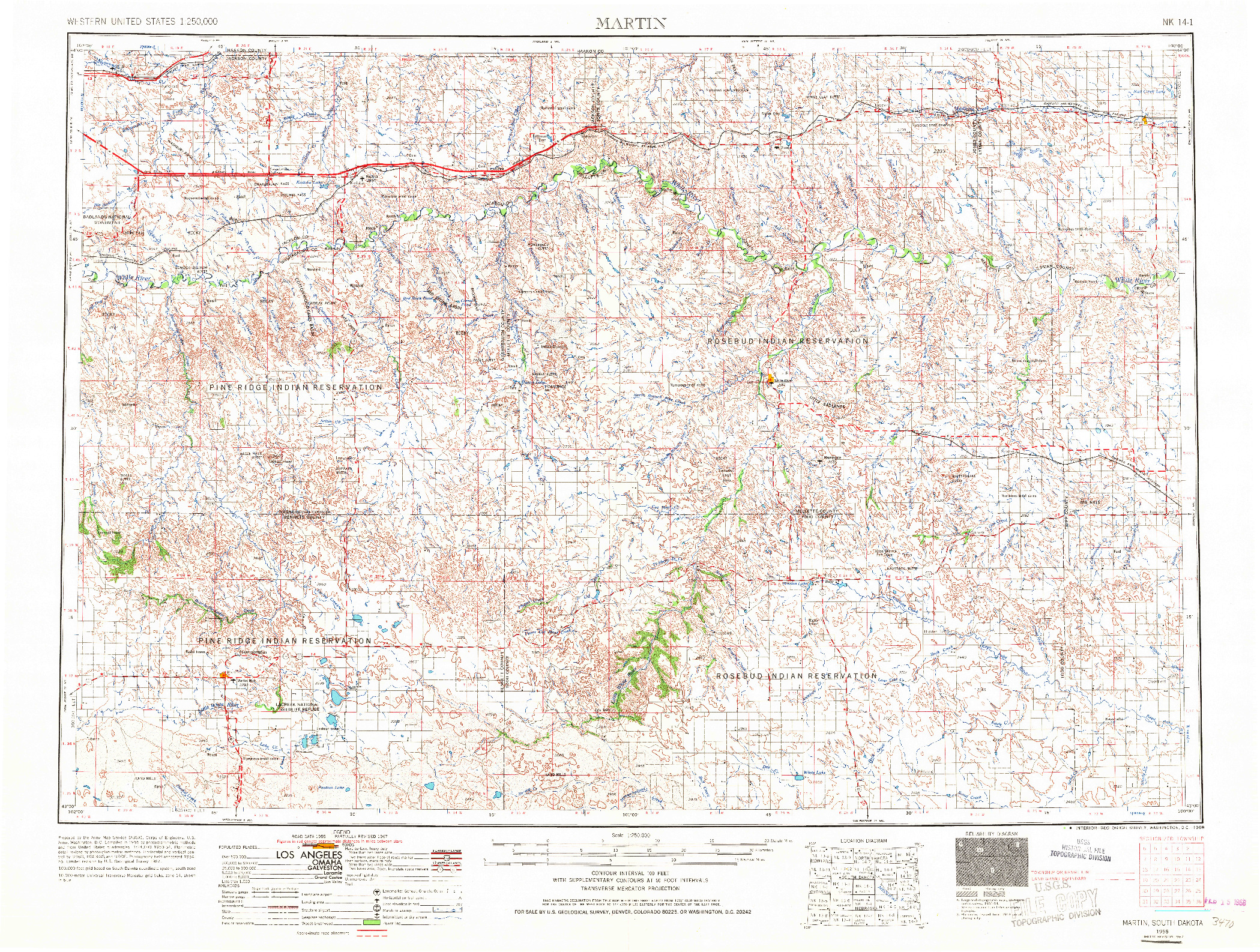 USGS 1:250000-SCALE QUADRANGLE FOR MARTIN, SD 1955