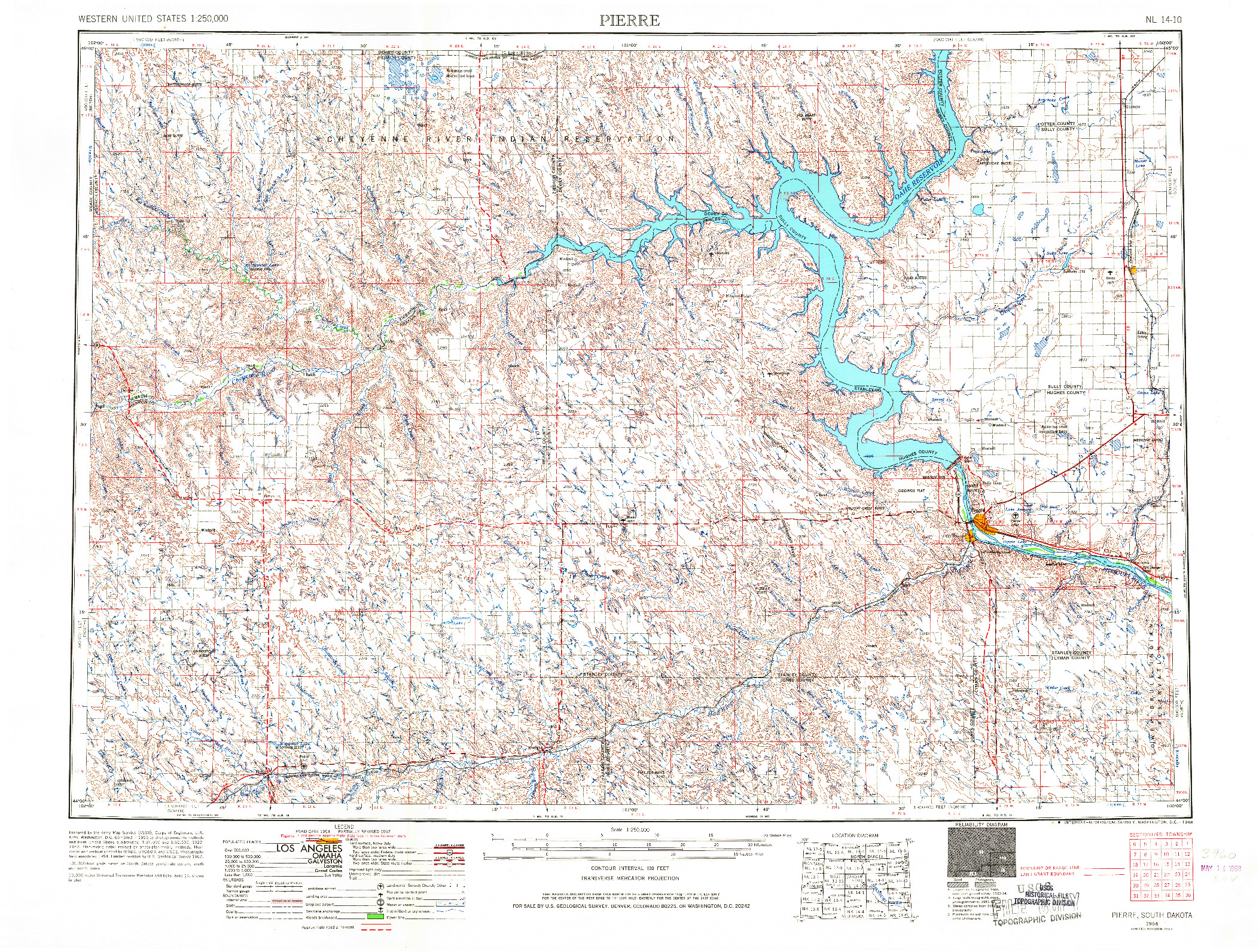 USGS 1:250000-SCALE QUADRANGLE FOR PIERRE, SD 1954