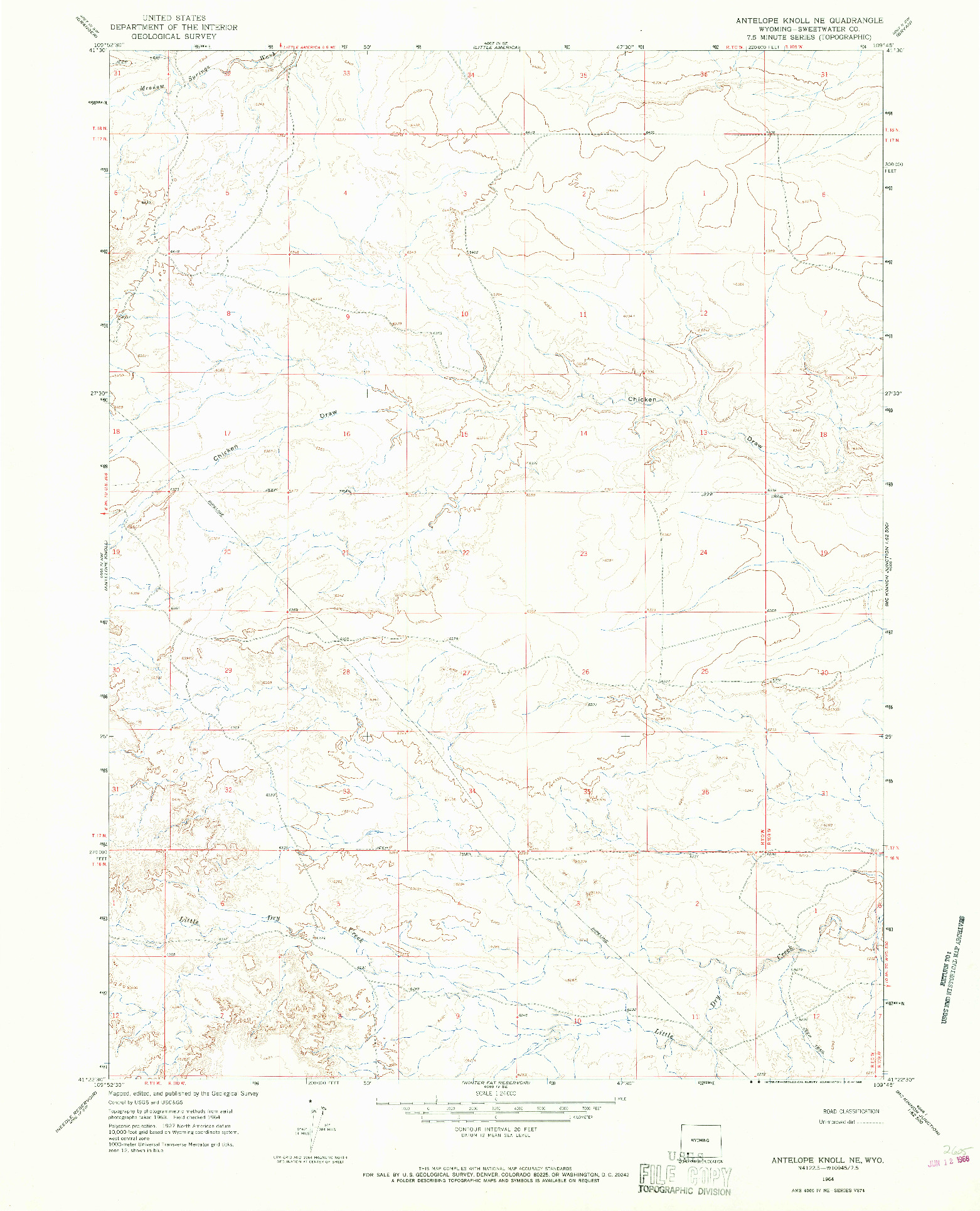 USGS 1:24000-SCALE QUADRANGLE FOR ANTELOPE KNOLL NE, WY 1964