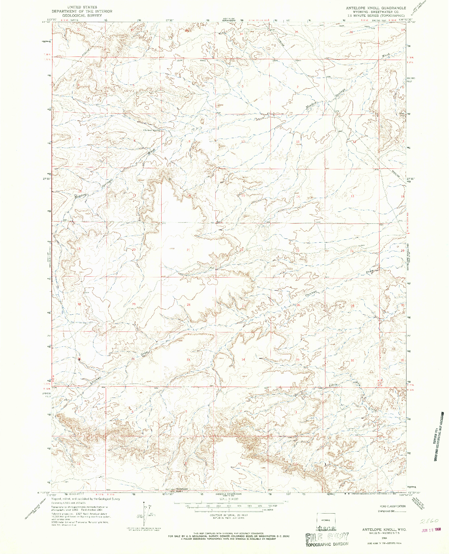 USGS 1:24000-SCALE QUADRANGLE FOR ANTELOPE KNOLL, WY 1964
