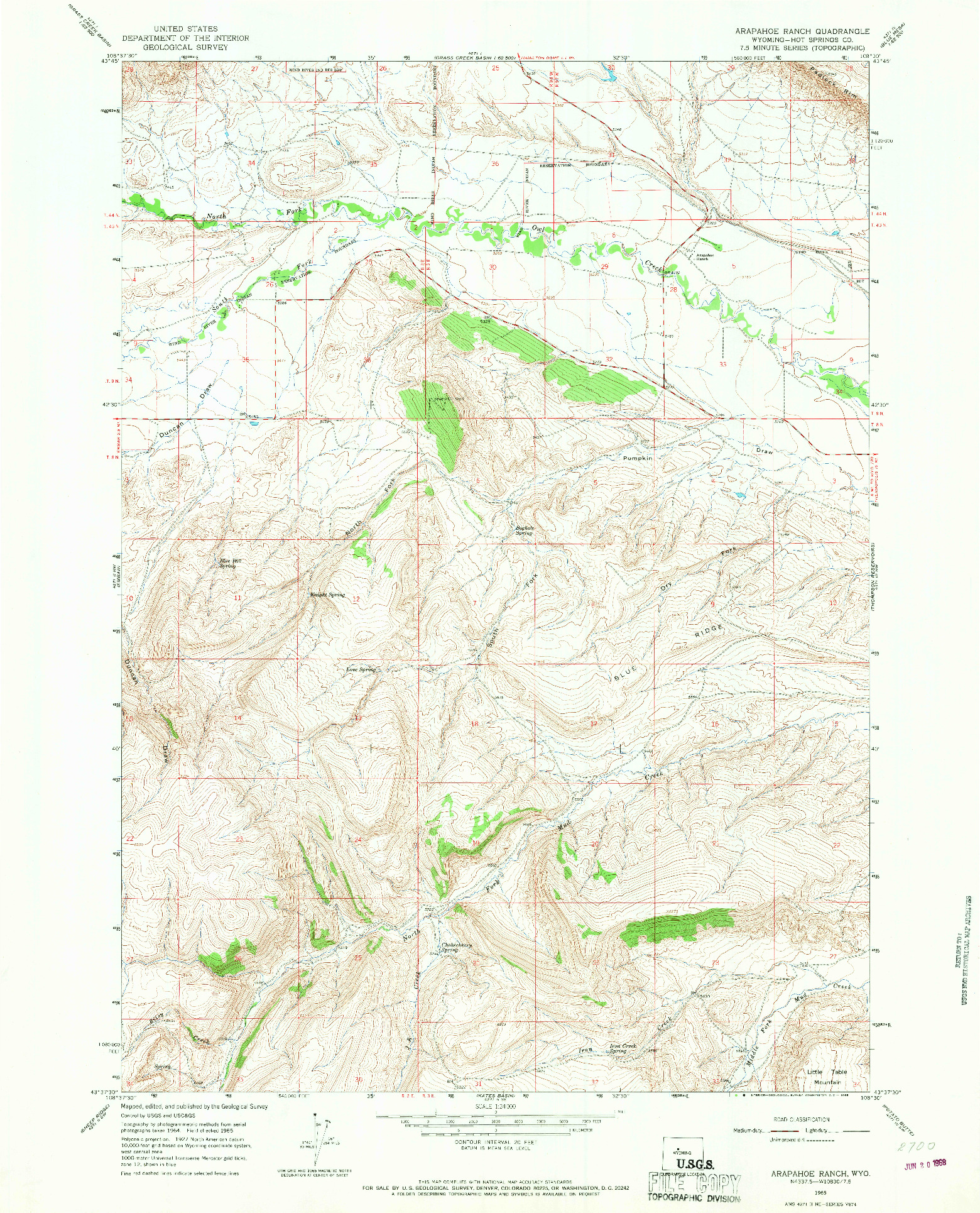 USGS 1:24000-SCALE QUADRANGLE FOR ARAPAHOE RANCH, WY 1965