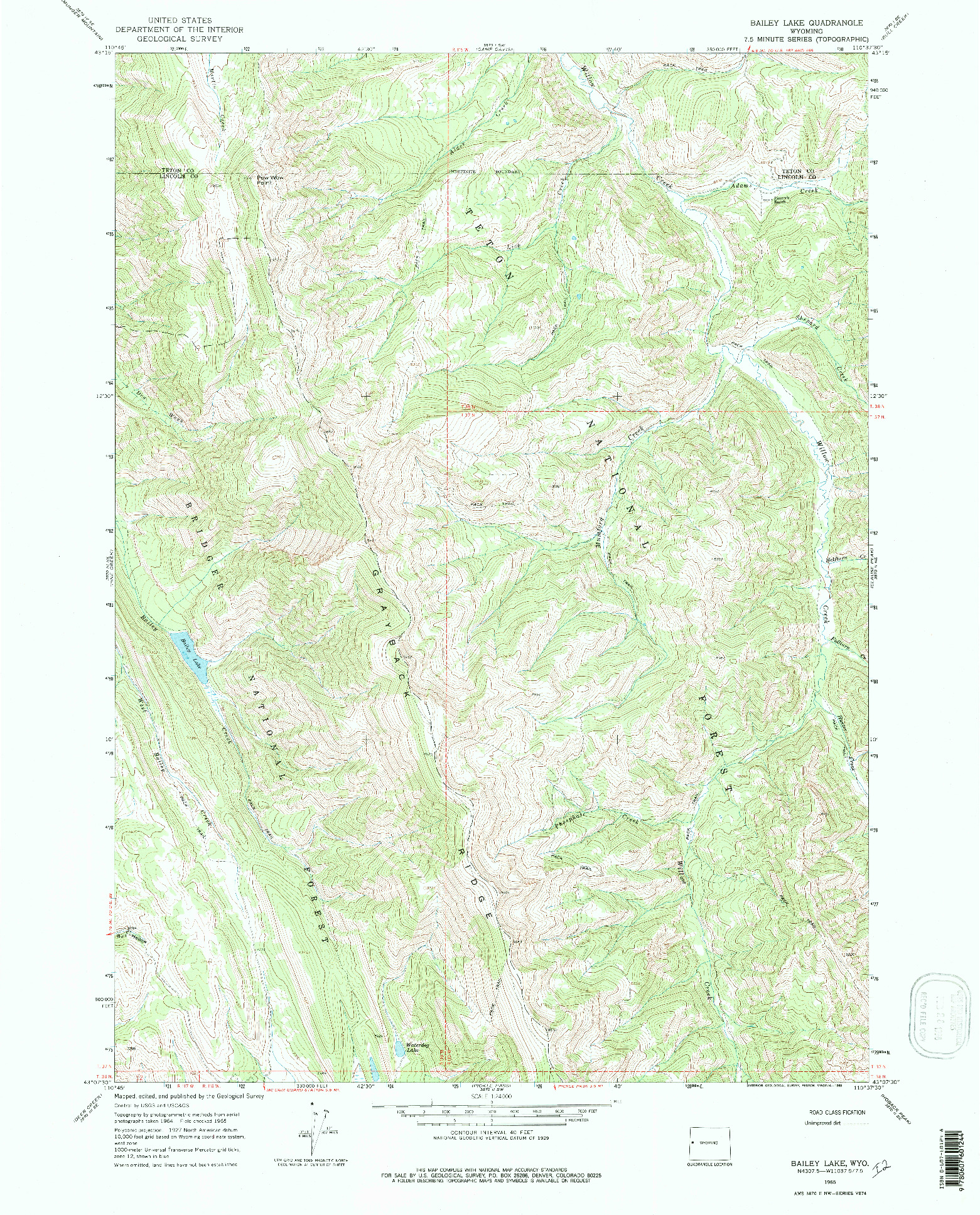 USGS 1:24000-SCALE QUADRANGLE FOR BAILEY LAKE, WY 1965