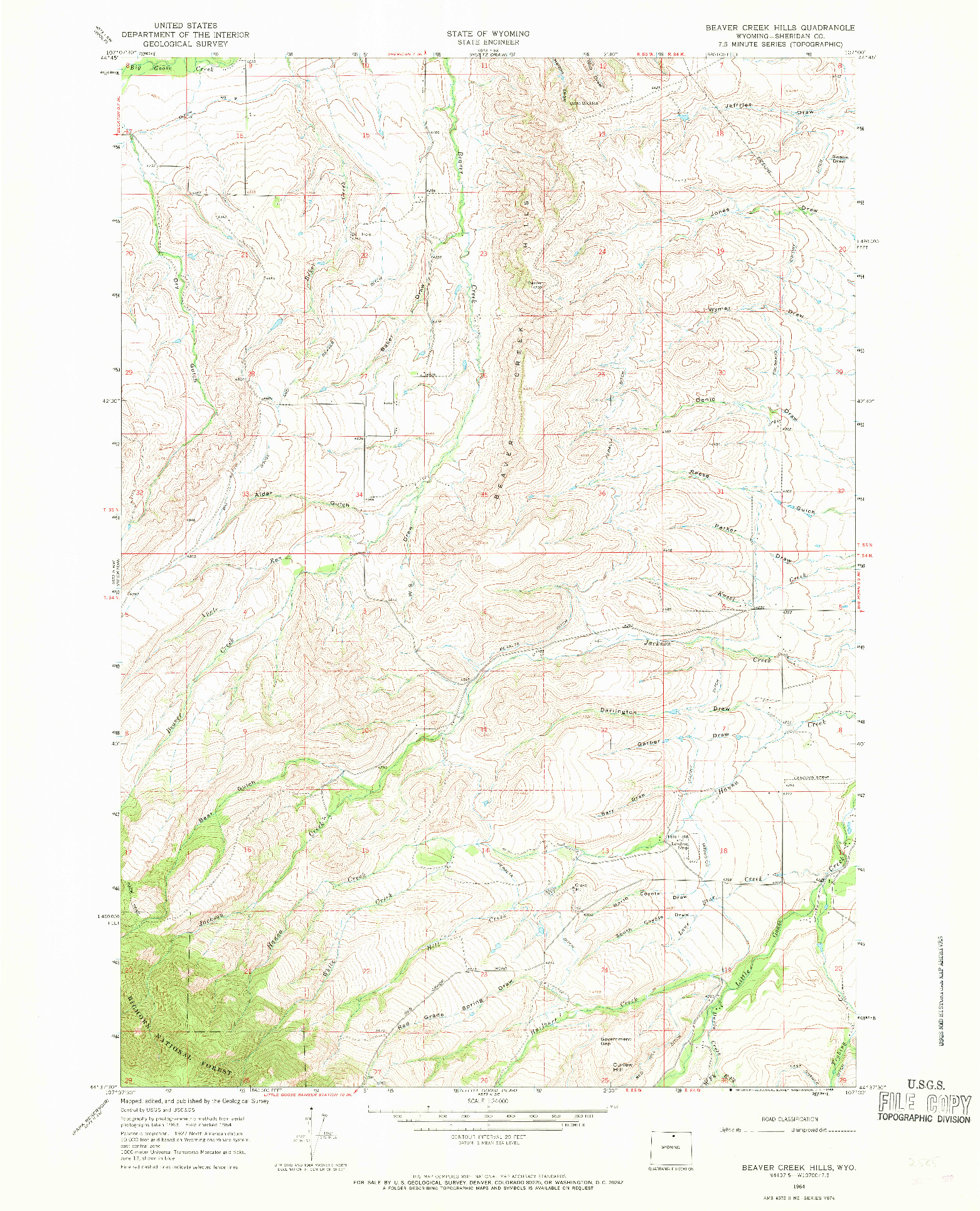 USGS 1:24000-SCALE QUADRANGLE FOR BEAVER CREEK HILLS, WY 1964