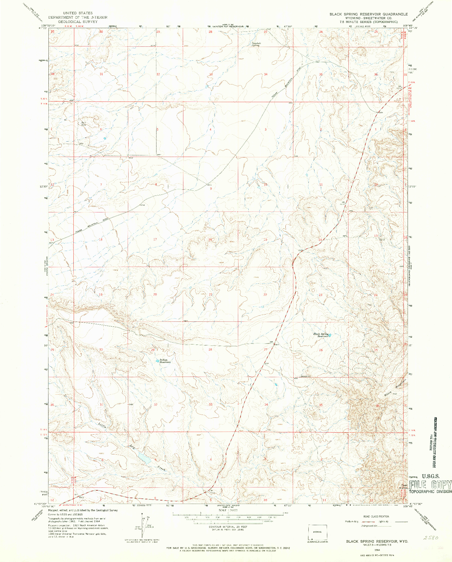 USGS 1:24000-SCALE QUADRANGLE FOR BLACK SPRING RESERVOIR, WY 1964