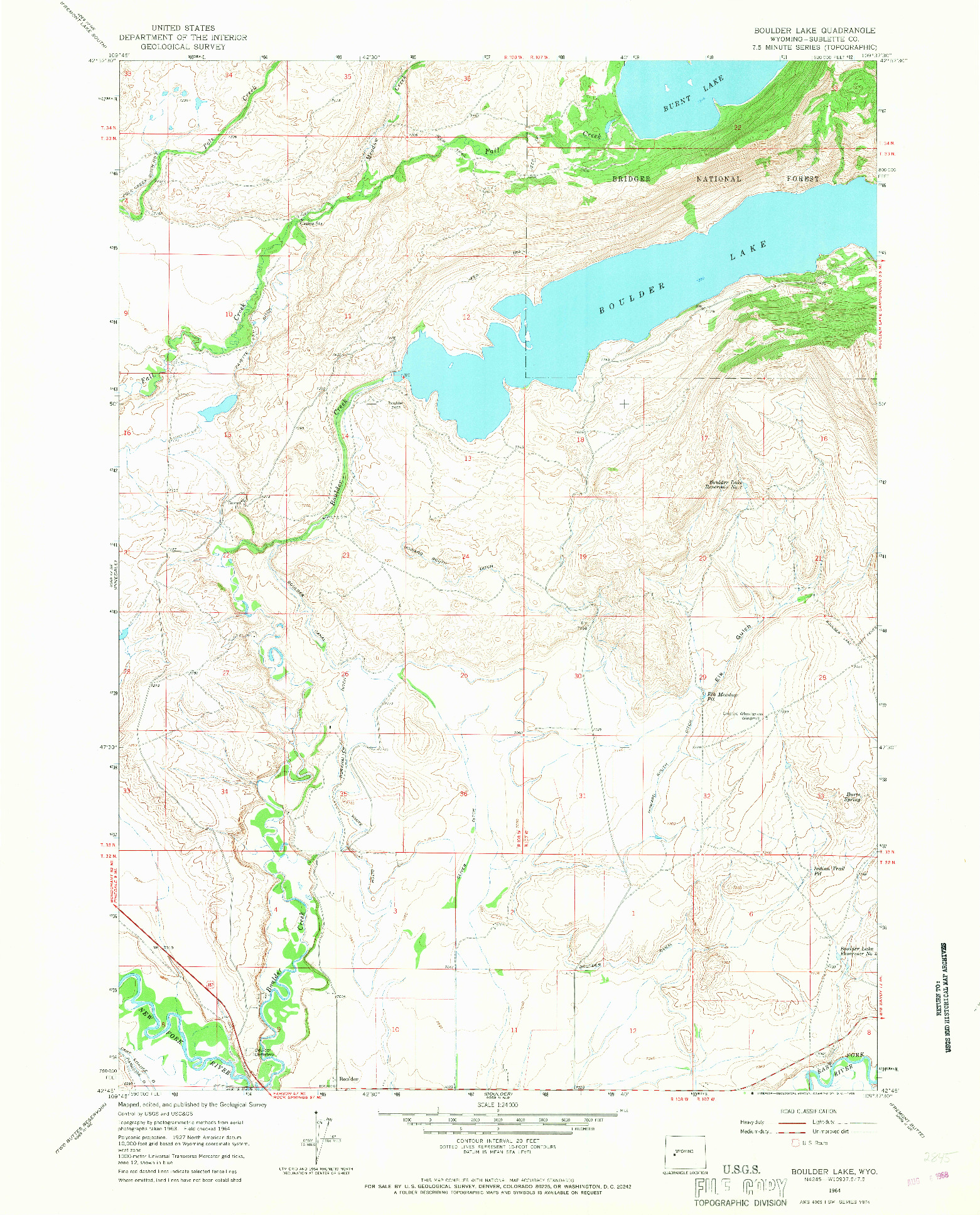 USGS 1:24000-SCALE QUADRANGLE FOR BOULDER LAKE, WY 1964