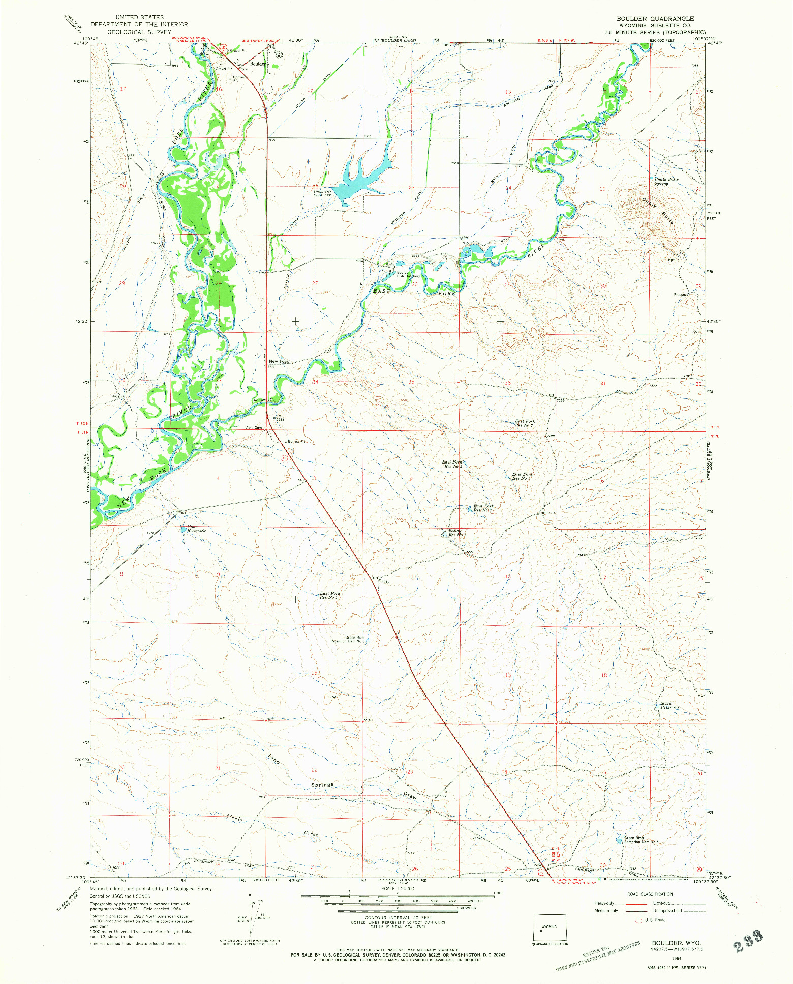 USGS 1:24000-SCALE QUADRANGLE FOR BOULDER, WY 1964