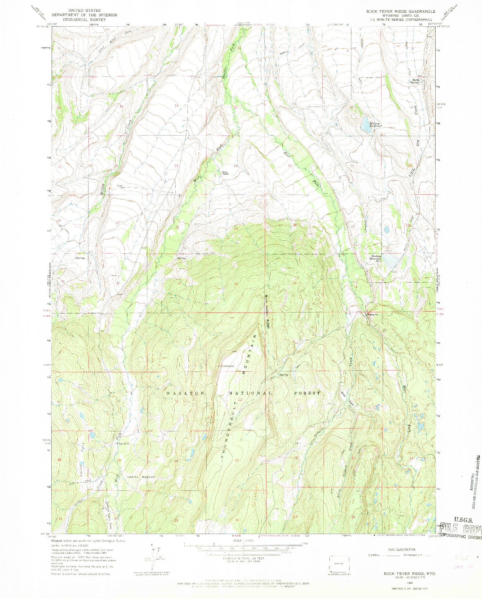 USGS 1:24000-SCALE QUADRANGLE FOR BUCK FEVER RIDGE, WY 1964
