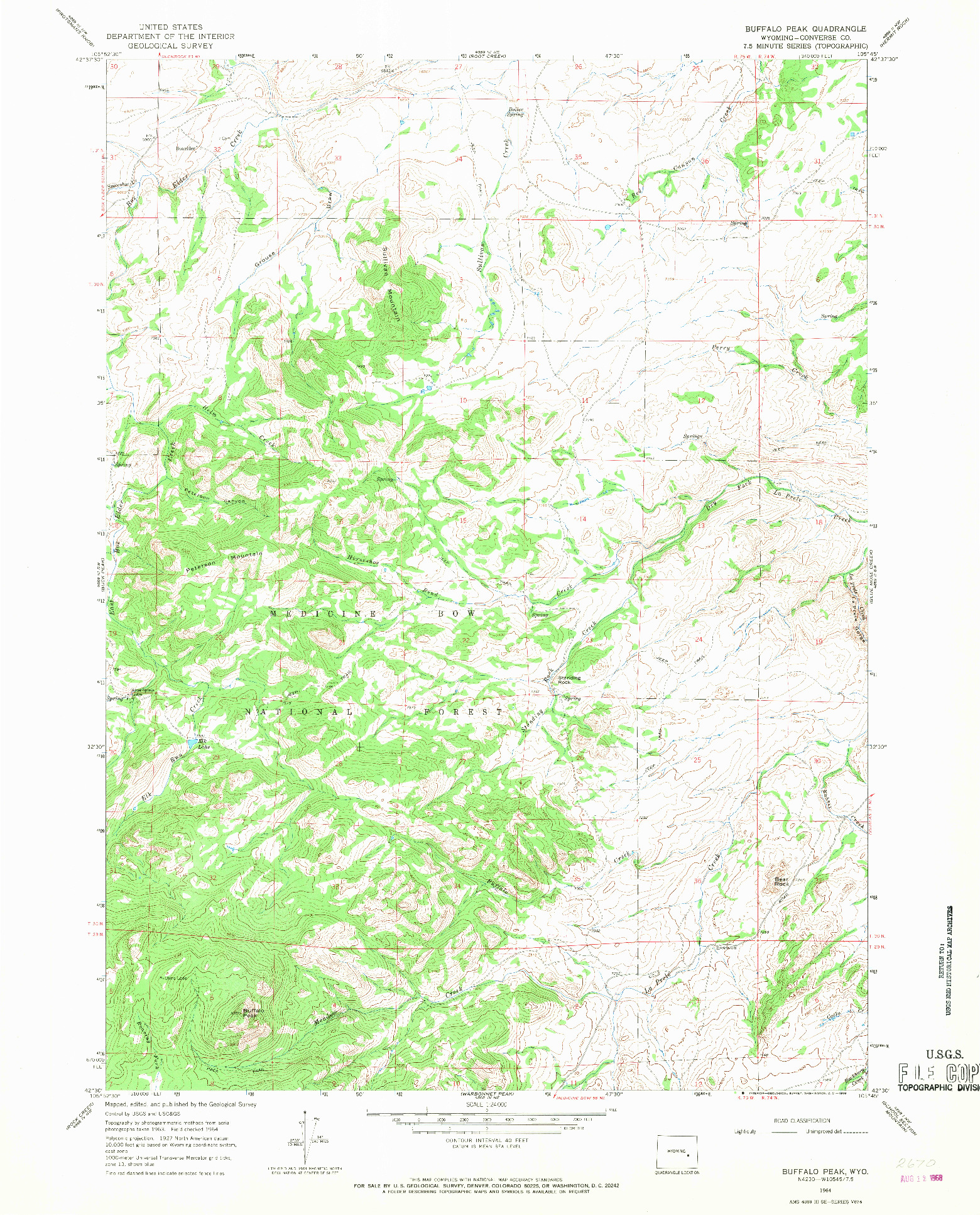 USGS 1:24000-SCALE QUADRANGLE FOR BUFFALO PEAK, WY 1964