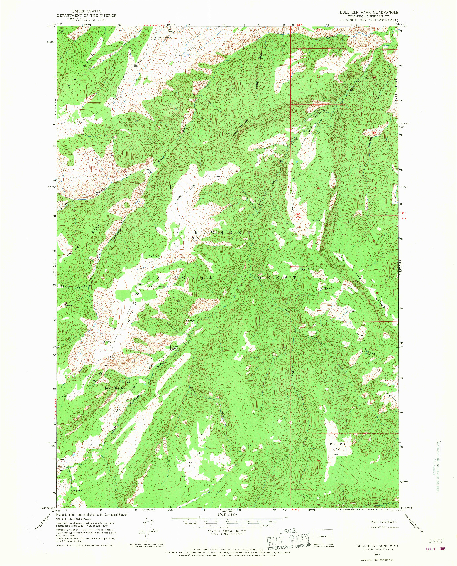 USGS 1:24000-SCALE QUADRANGLE FOR BULL ELK PARK, WY 1964