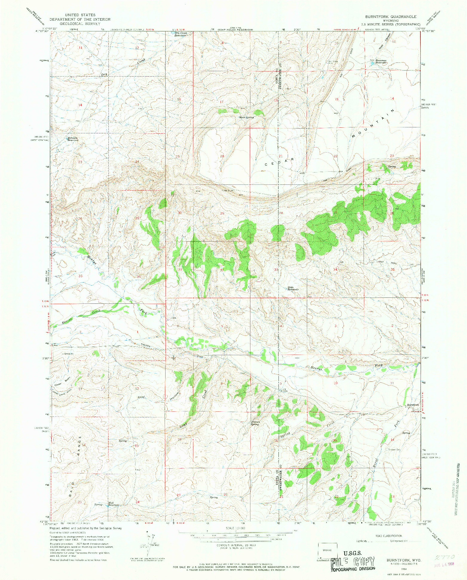 USGS 1:24000-SCALE QUADRANGLE FOR BURNTFORK, WY 1964