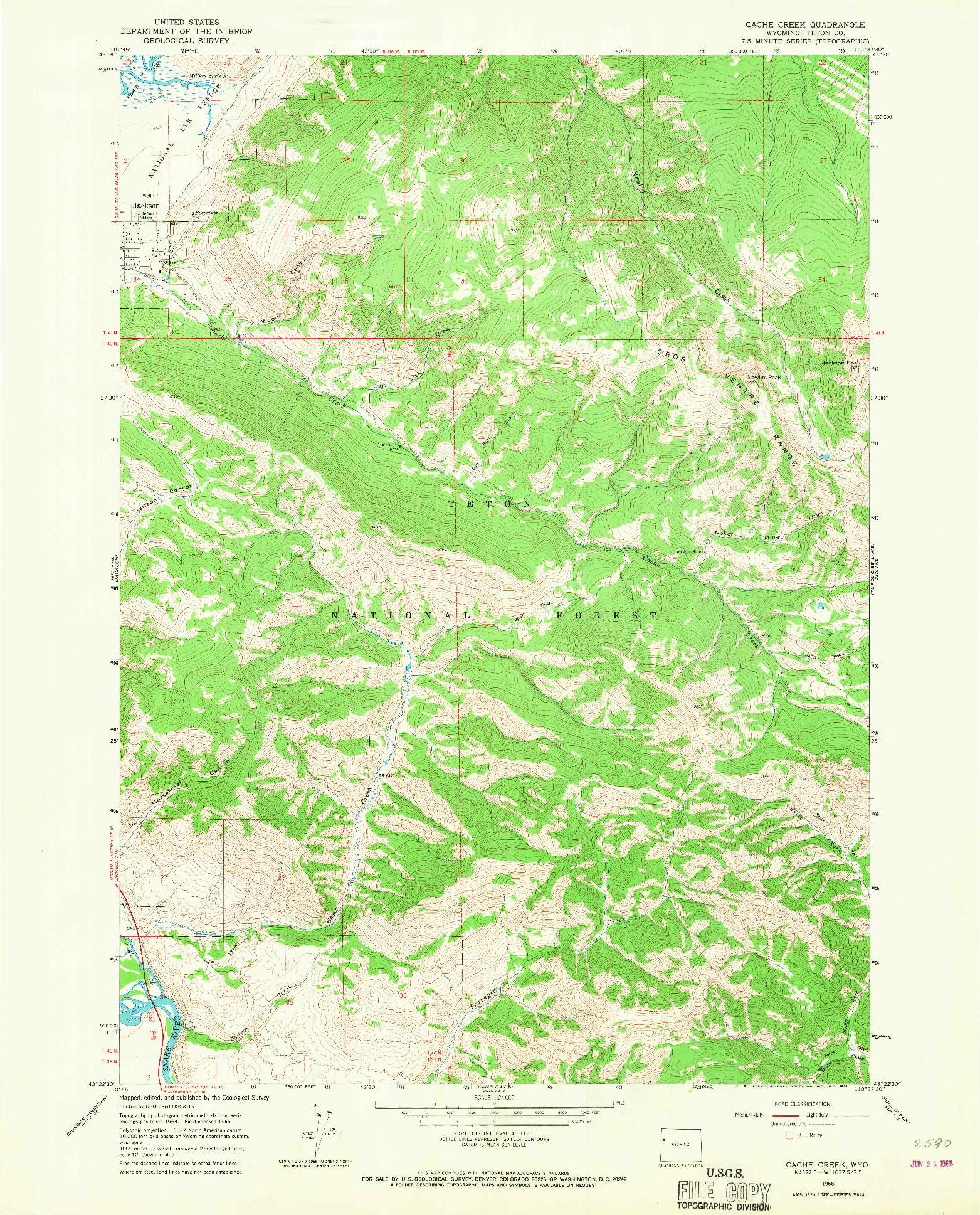 USGS 1:24000-SCALE QUADRANGLE FOR CACHE CREEK, WY 1965