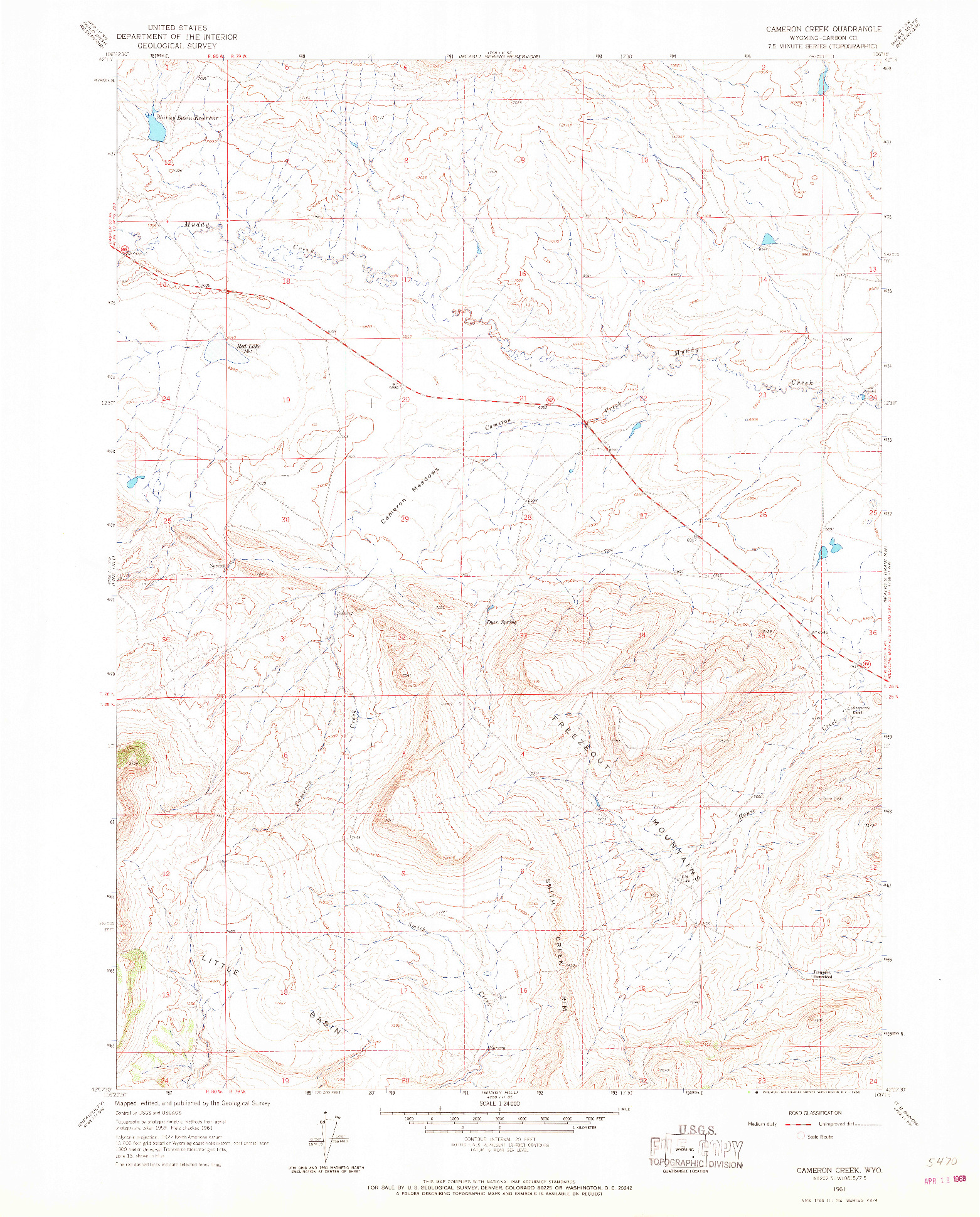 USGS 1:24000-SCALE QUADRANGLE FOR CAMERON CREEK, WY 1961