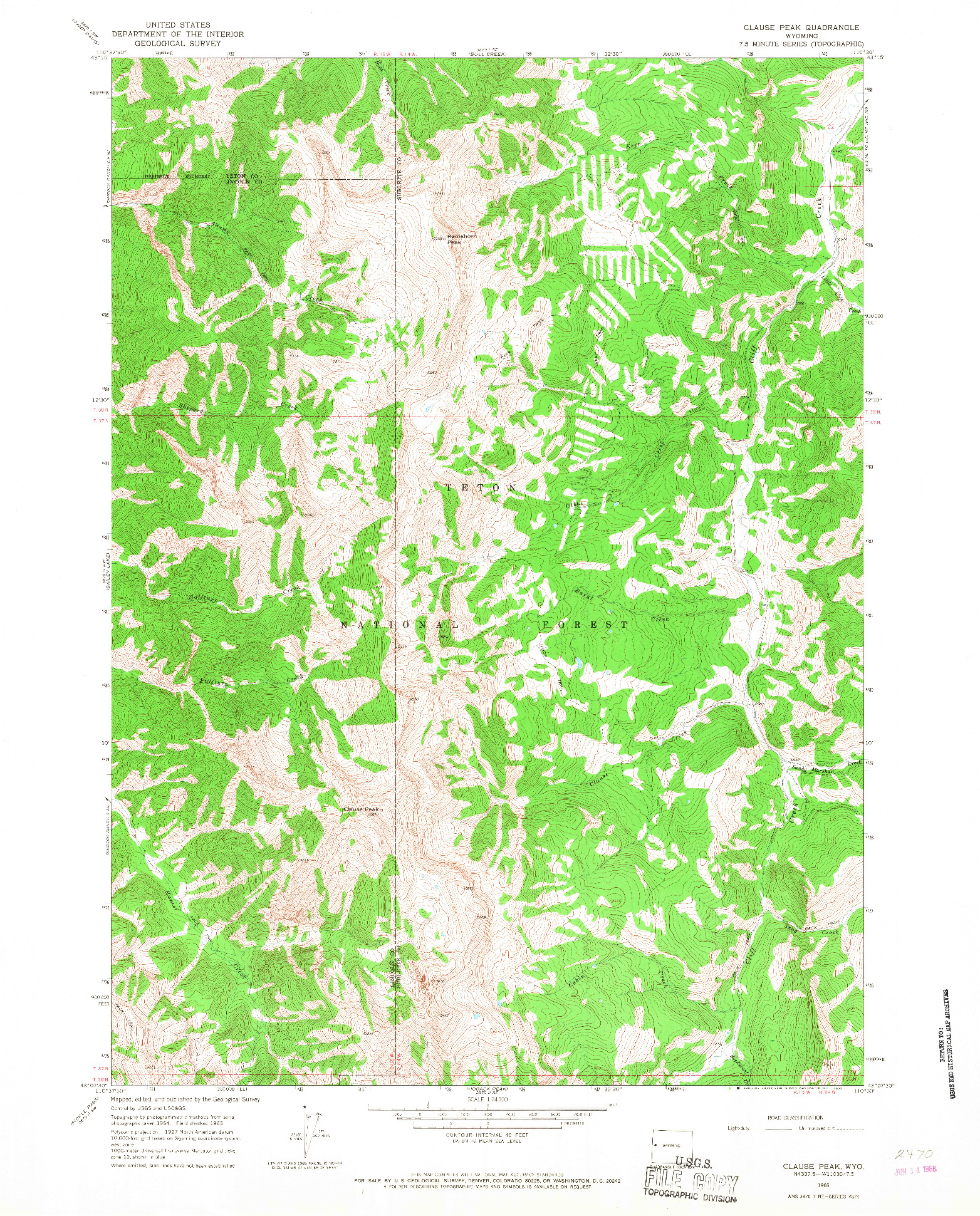 USGS 1:24000-SCALE QUADRANGLE FOR CLAUSE PEAK, WY 1965